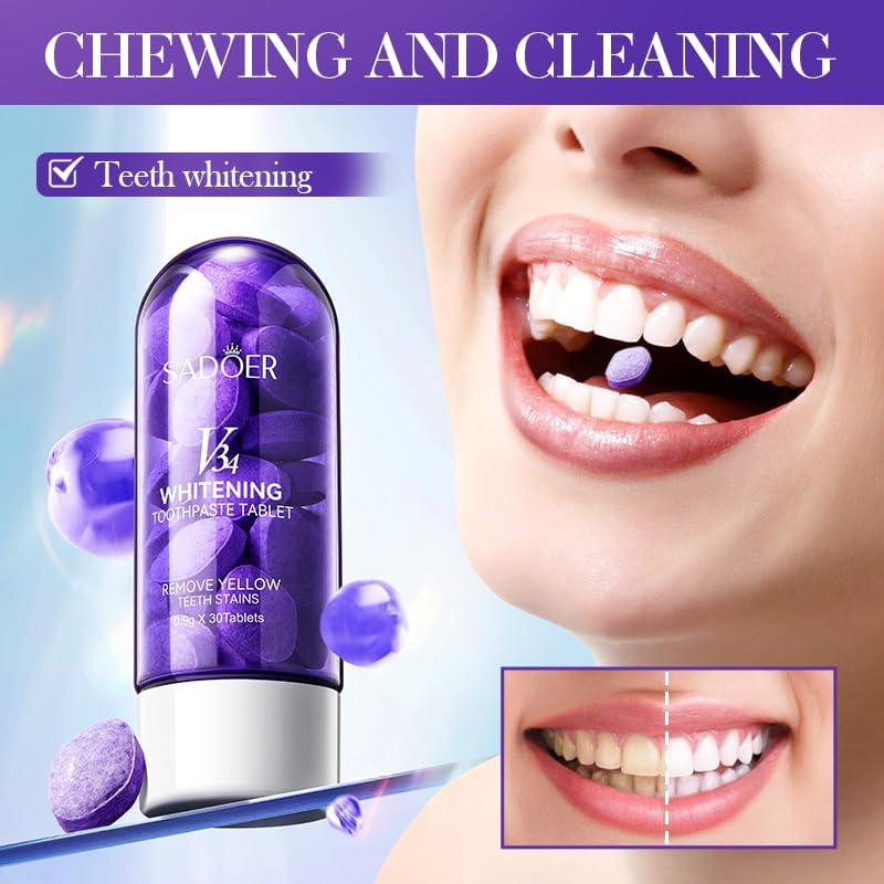 V34 Whitening Toothpaste Tablets, 30 Tablets, Removes Yellow Stains image number 5