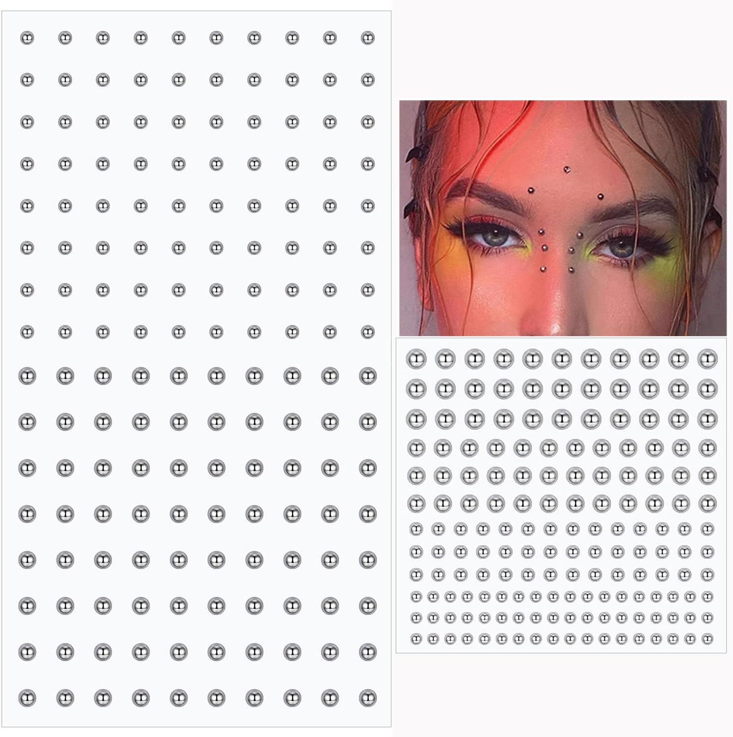 HONGCAUP 2 Sheets Fake Lip Nail Fake Nose Nail Fake Lip Ring Fake Lip Piercing Fake Piercing Ball Fake Belly Button Nail, Self-Adhesive Fake Lip Piercing Gemstone Stickers Silver, Plastic, No Gemstone image number 3