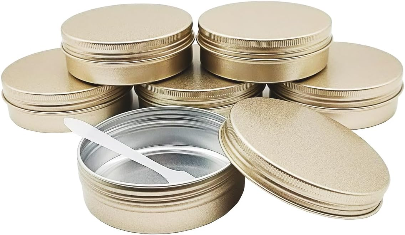 Wopanxye Aluminum Tin Cans, 6Pcs 100Ml/3Oz Metal round Storage Tin, 100Gram Makeup Sample Container, Empty Travel Tins for Candle, Salve, Cosmetics, Face Cream, Lip Gloss Balm, Paints, Tea, Matte-Gold image number 6