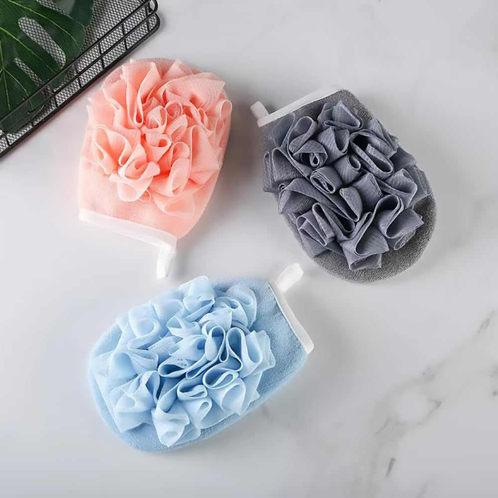Exfoliating Glove Bath Loofah Body Sponge Brushes Loofah Bath Shower Glove with Flower Bath Ball Bath Shower Loofah Sponge for Women and Men 3 Pack image number 1