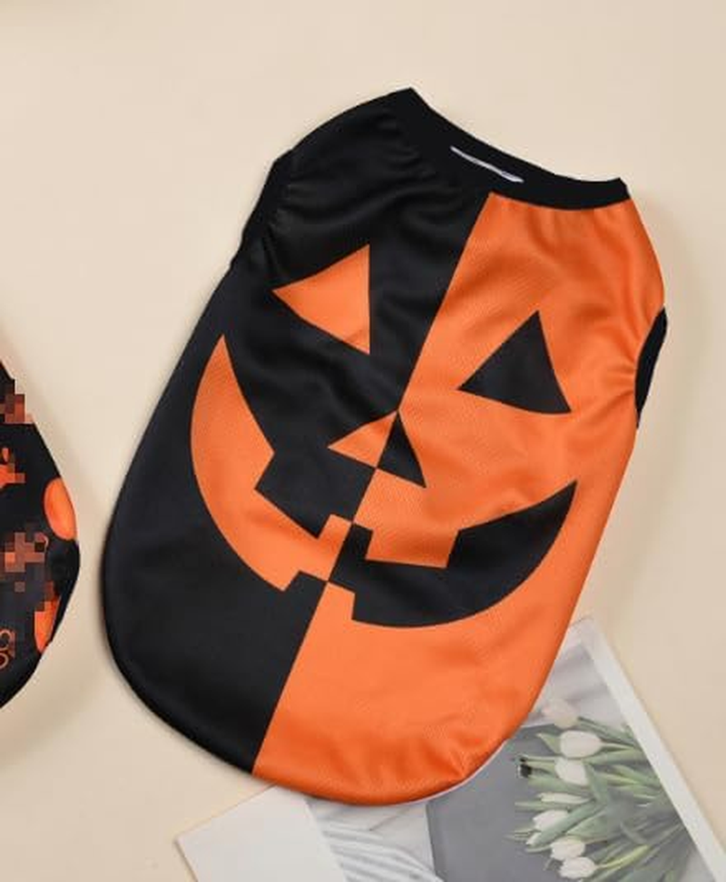 Dog Cat Outfit Pet Halloween Clothes Pumpkin Costume with Pumpkin Smiley Pattern (Black Orange, M) image number 5