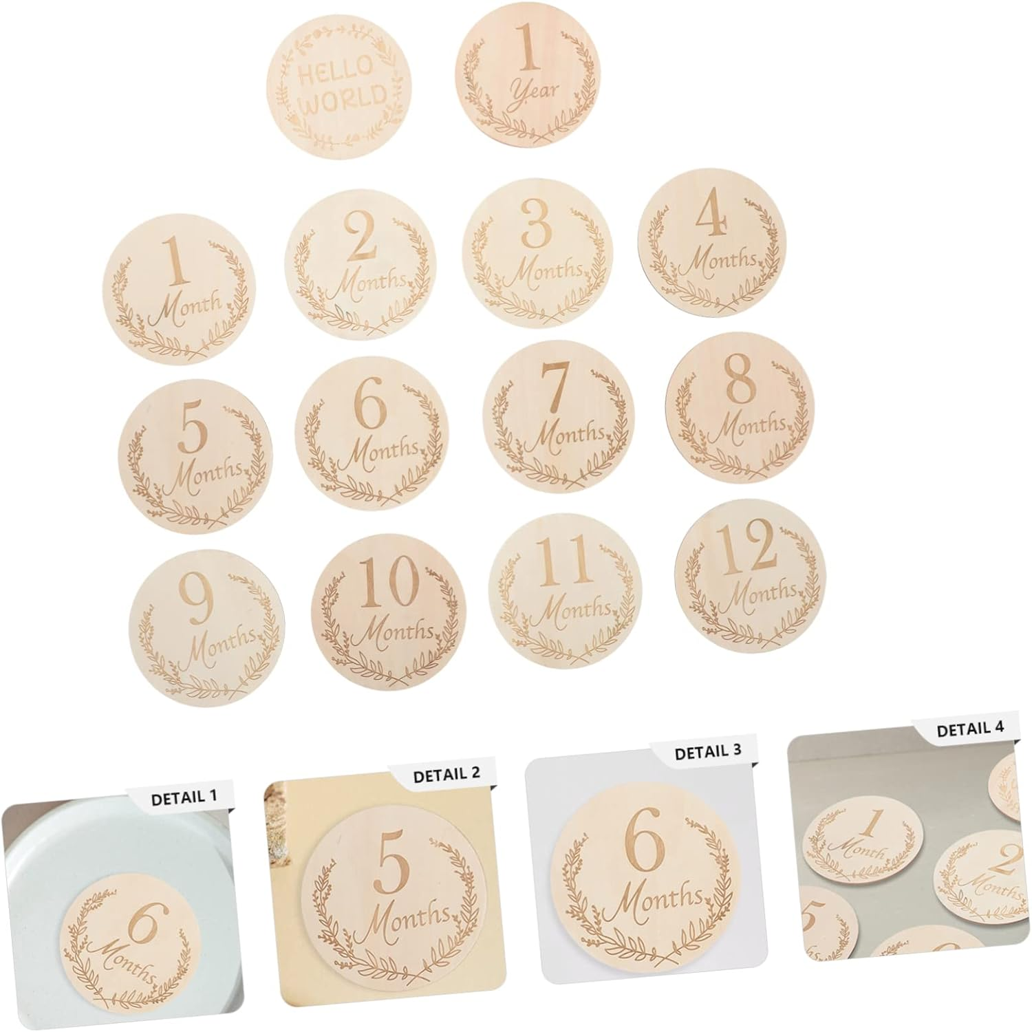 14Pcs Wooden Milestone Cards for Monthly Growth Recording Birthday Photo Props Unisex Newborn Keepsake with Fine Grain Design