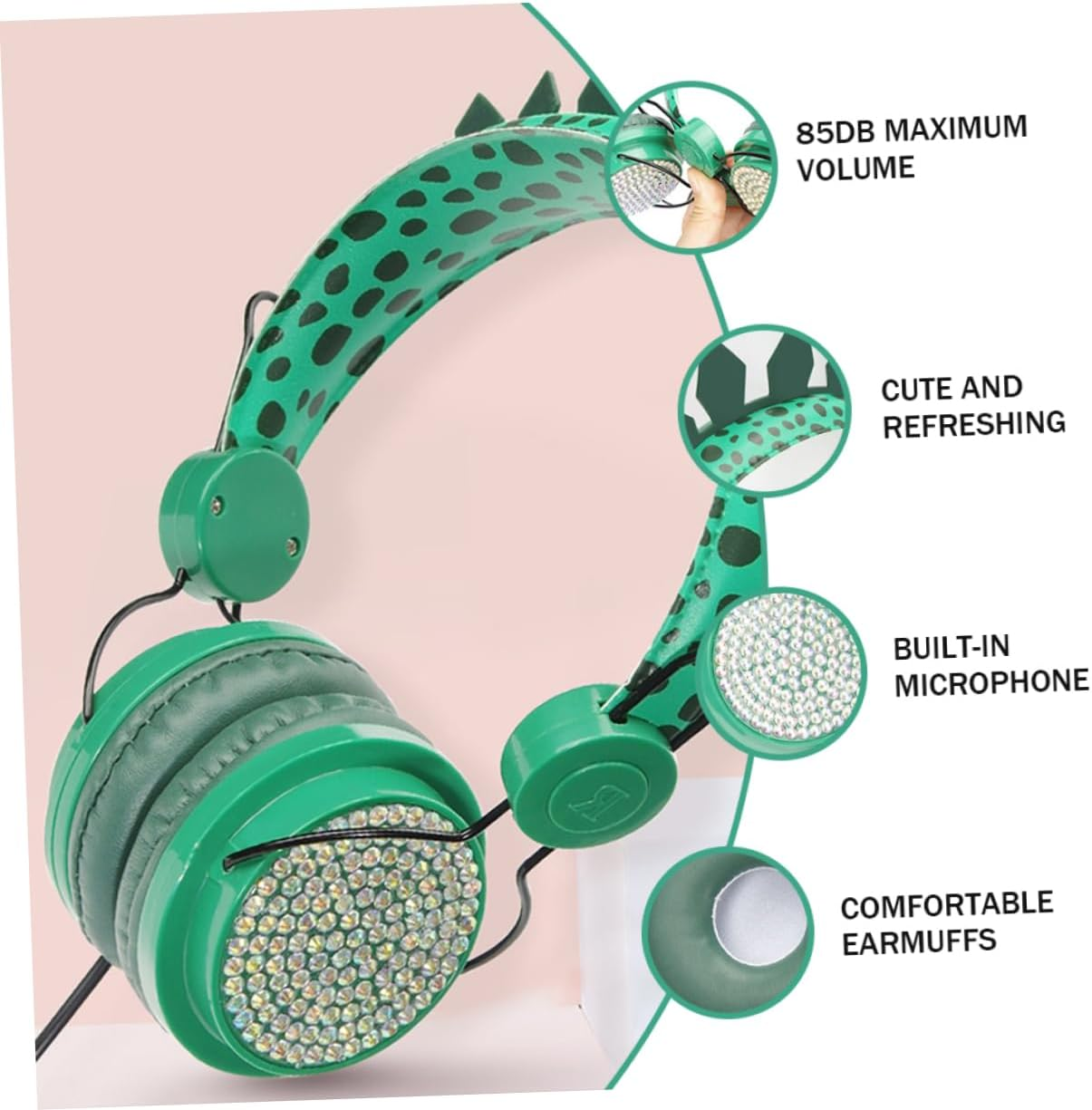 COHEALI Boys and Girls over Ear Headphones for Children Universal Dinosaur Design with Microphone Comfortable Noise Cancelling Headset for School Travel and Home Use image number 3