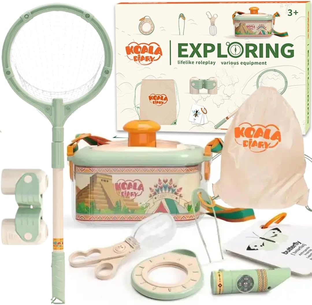 Why2Wise Bug Catcher Kit for Kids - Outdoor Explorer Kit with Insect Box,Binoculars, Magnifying Glass, Net, Tweezers, Clamp, Whistle, Bag - Educational Toy 3+ Years Old Boys Girls image number 2