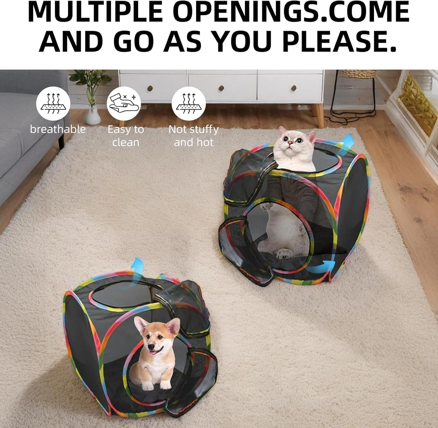 Foldable Pop Open Pet Playhouse, 1Pc Pop Open Design Outdoor Cat Enclosure Play Mesh Cube, Foldable Animal Pop Open Playhouse Cube for Puppy or Kitten