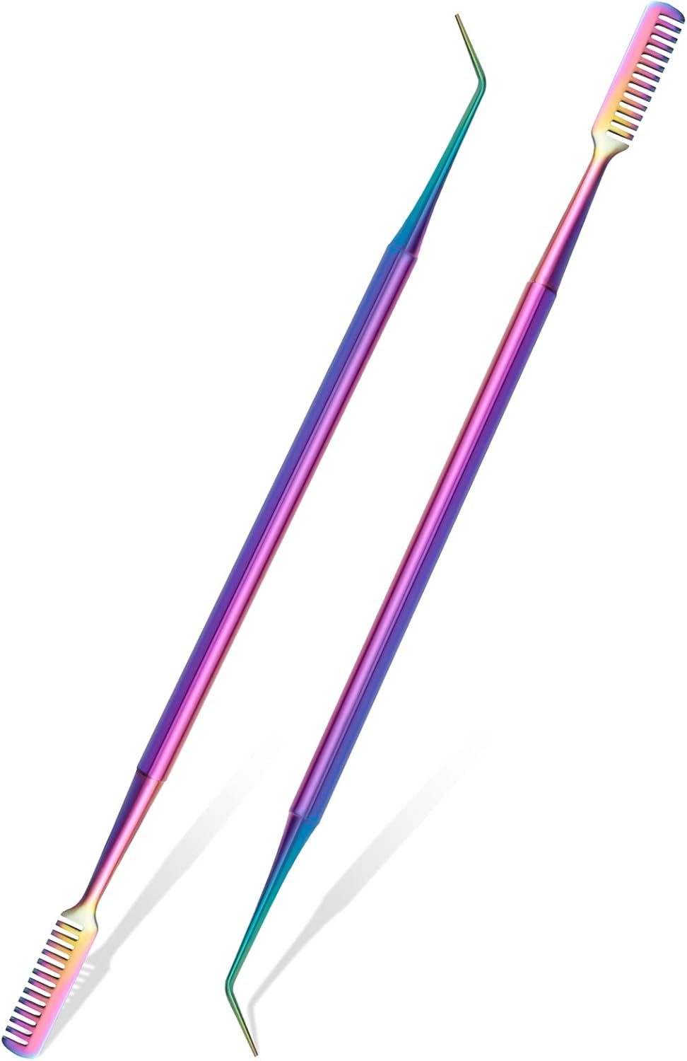 FVION 2 Pieces Eyelash Enhancer, Curved Eyelash Extension Tweezers/Eyebrow Brushes - Tweezers for False Eyelash Extensions, Eyelash Separator Comb, Lash Lift Makeup Tool