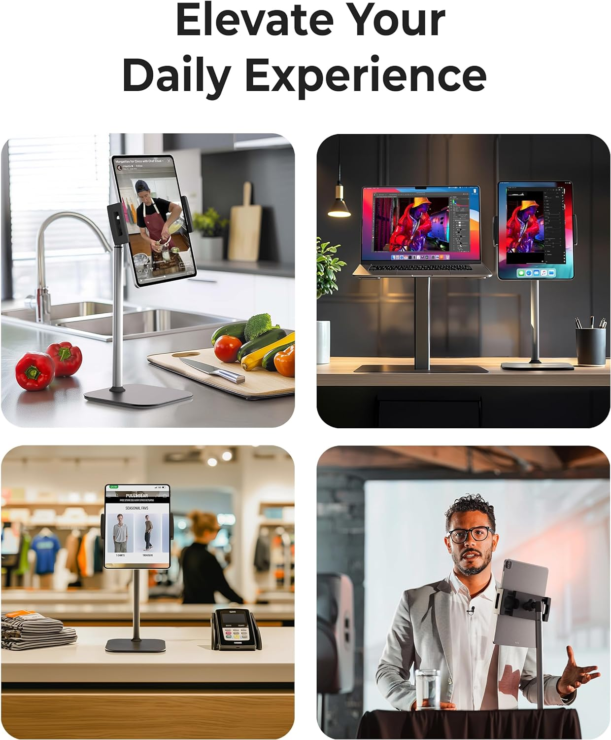 Cooper Tabstand - Height Adjustable Ipad Stand for Desk, Tablet Holder, 16" Portable Monitor Stand | Aluminum Alloy Telescoping Tablet Tripod for All Ipad, Pro, Air, Mini & Kindle (Night Black) - New Night Black (4.4 Lb Support) image number 2