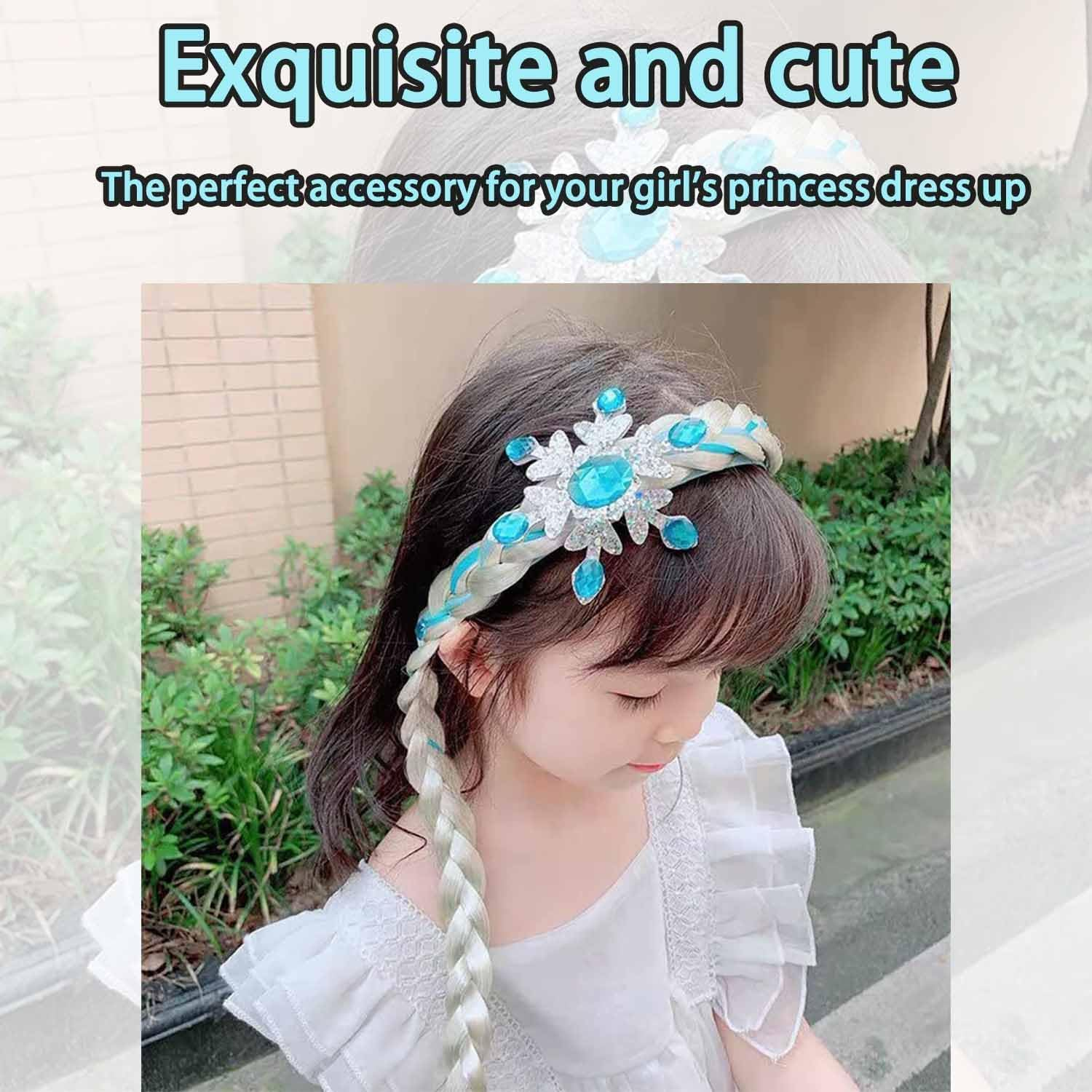 Roczential 2Pcs Princess Braids Headband, Girls Long Braided Wig Headbands, Frozen Princess Head Bands for Girls Cosplay Birthday Party Hairpiece Costume Decor Accessories