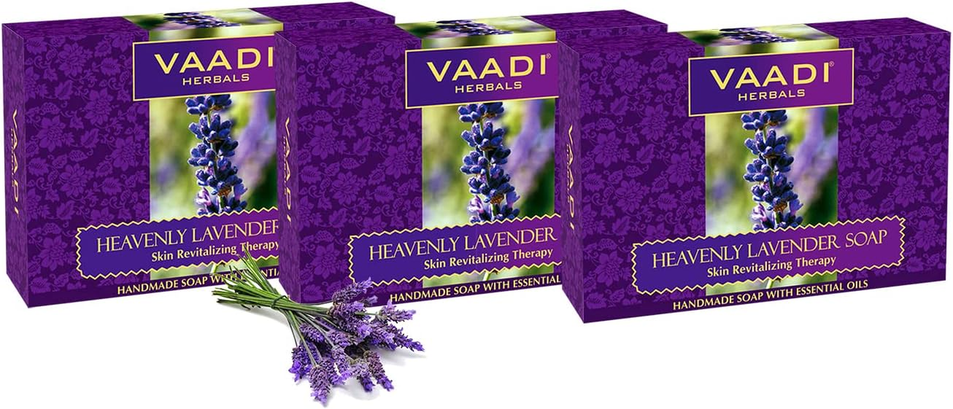 Vaadi Herbals Value Pack of 3 Heavenly Lavender Soap with Rosemary Extract, 3 X 75G image number 1