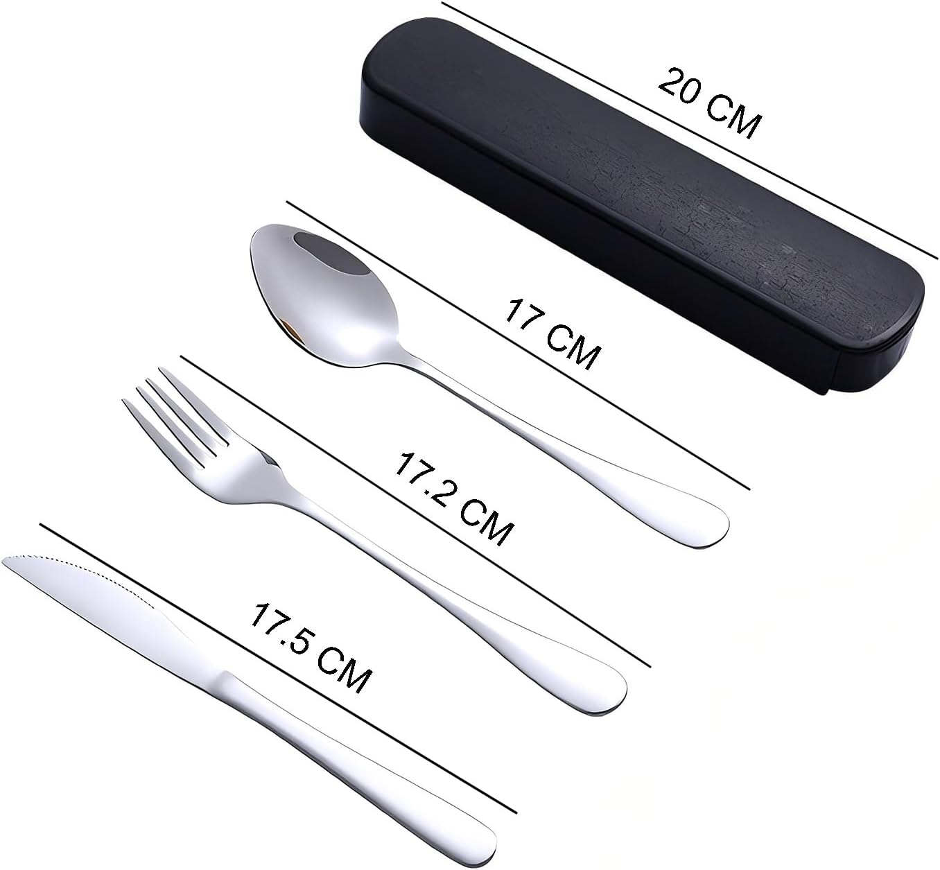 Tongke Portable Stainless Steel Cutlery Set with Storage Case - Durable Travel Utensils for Hiking, Office, Picnic (Knife, Spoon, Fork) - Dishwasher Safe & Compact Outdoor Eating Kit (Black) - Black image number 3