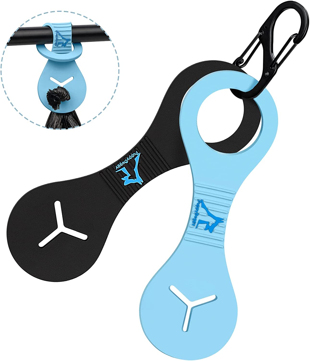 Puppydoggy Waste Bag Carrier Dog Poop Bag Holder Handy and Easy Use Doggy Leash Bag Carrier for Leash Dispenser Accessories (2 Pieces-Black+Purple)