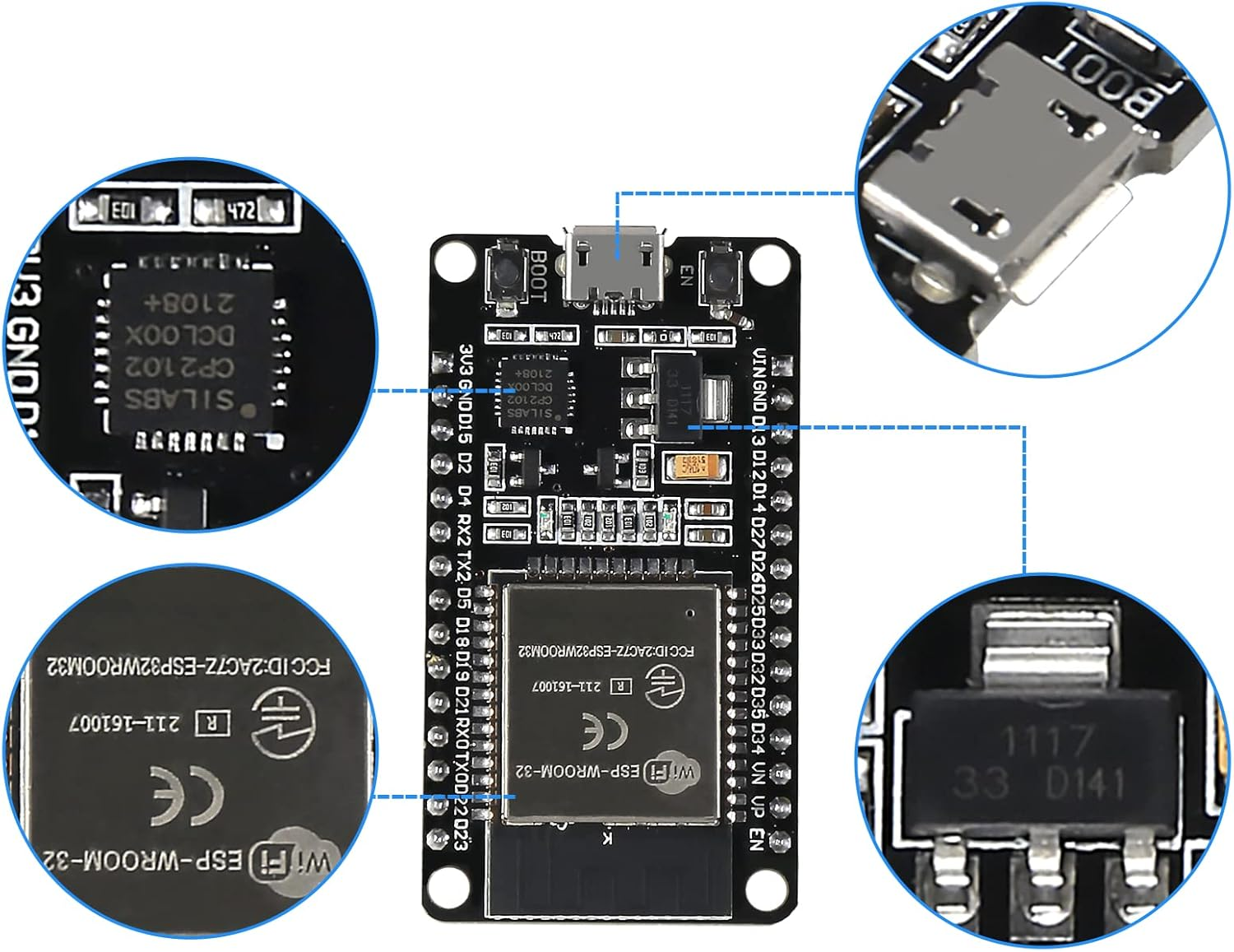 DIANN ESP32 ESP-WROOM-32 ESP-32S Development Board CP2102 Ultra-Low Power Dual Core Esp32-Devkitc-32 with Expansion Board image number 2