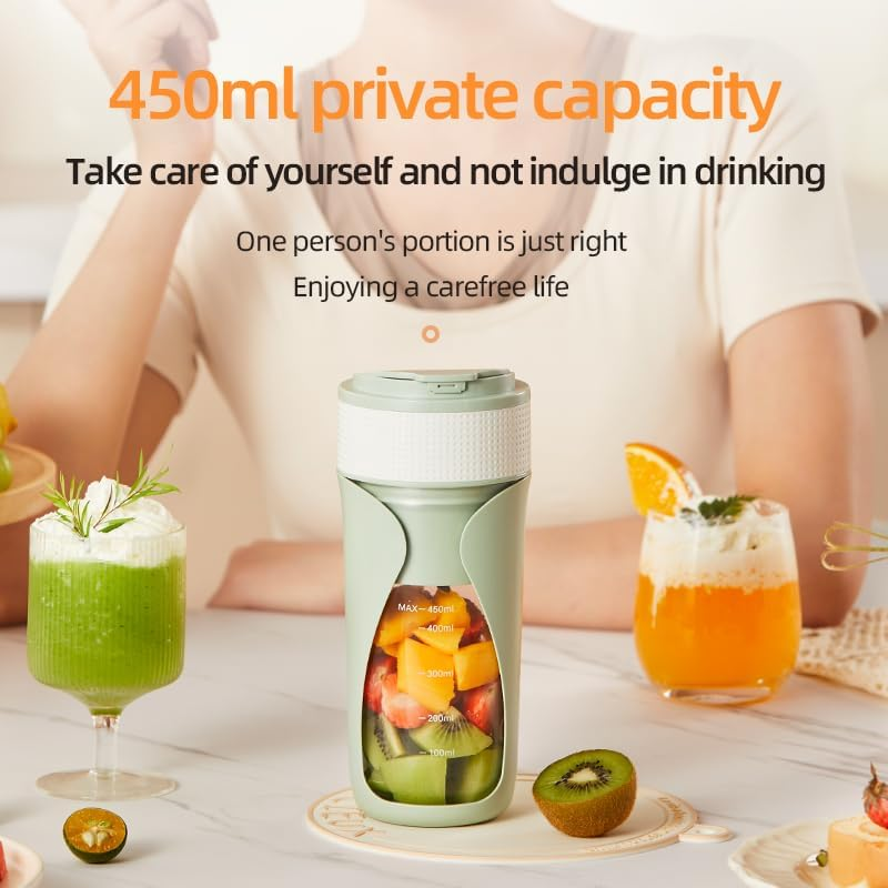 2025 Portable Blender Juicer 450Ml Rechargeable Cordless Smoothie Maker, Ready to Drink, Type-C Charging, Travel Juice Blender for Gym/Office/Camping. (Orange) image number 4