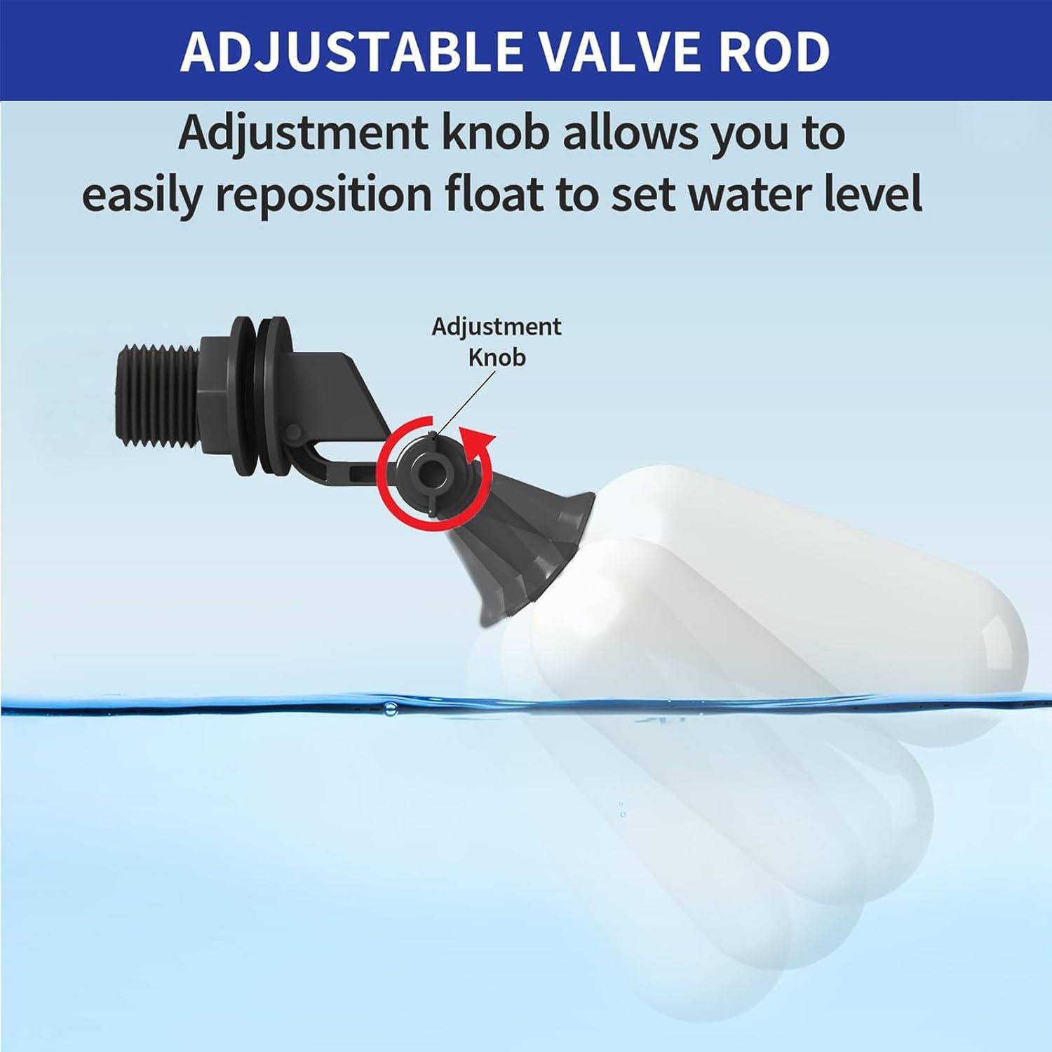 3 Pcs Float Valve Set, 1/2 in (1.27 CM) Water Supply Pipe Float Valve with Adjustable Arm, Automatic Water Level Control for Pools, Aquariums, and Livestock Drinking Troughs image number 1