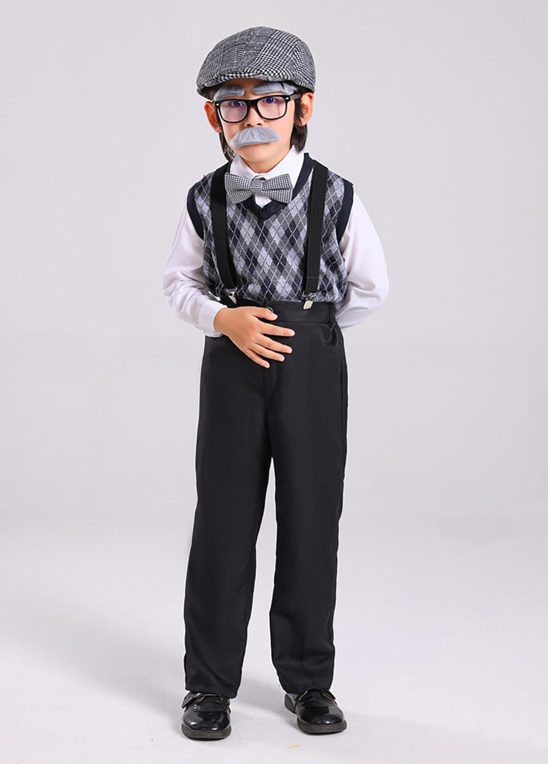 100 Days of School Old Man Costume for Boys Grandpa Old Person Sweater Vest Old Lady Costume for Kids image number 1