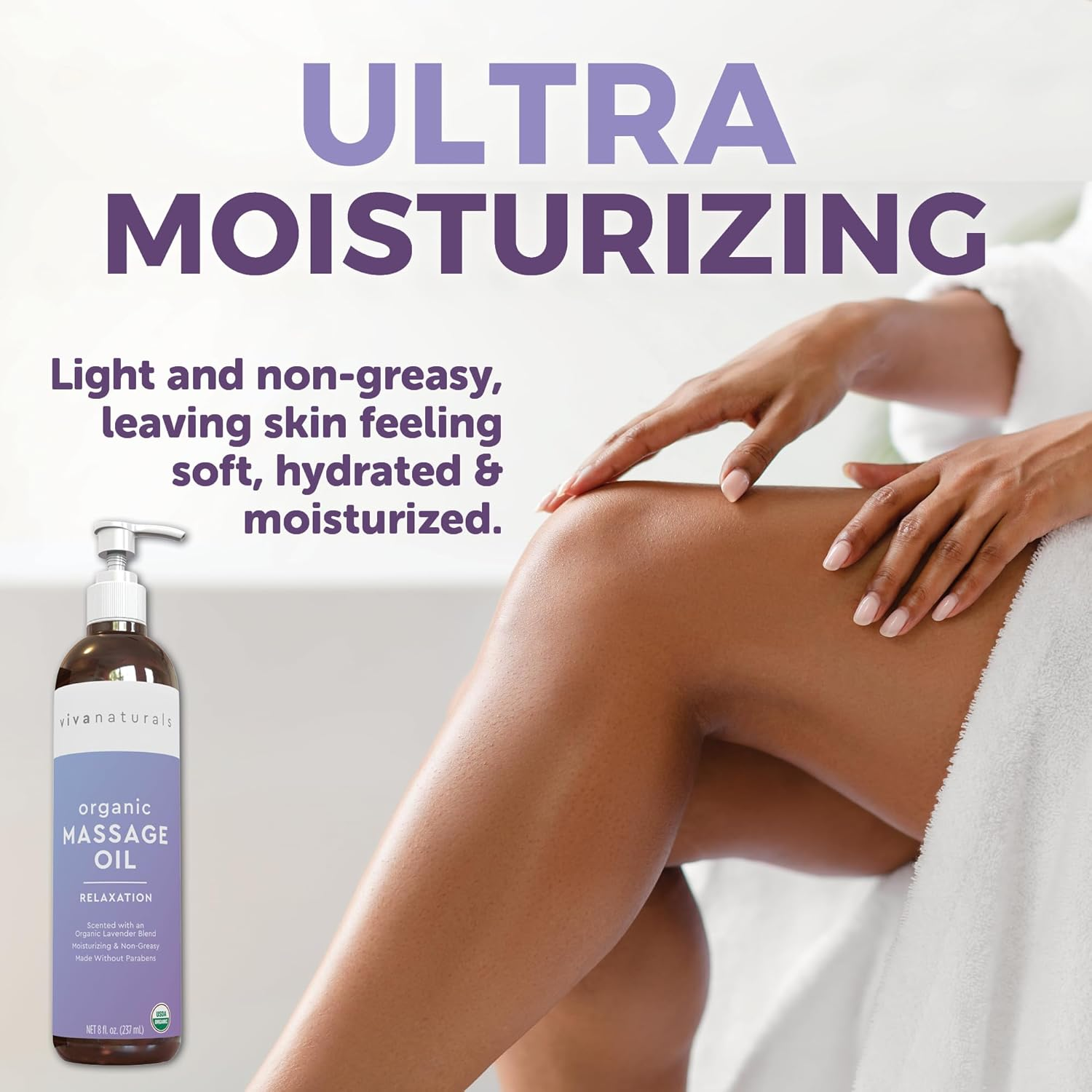 Organic Massage Oil with Lavender Scent (8 Fl. Oz.) - Non-Greasy Lavender Body Oil with Mess-Free Pump, Perfect for Sleep and Relaxation, Certified Organic and Non-Gmo, 237 Ml image number 2