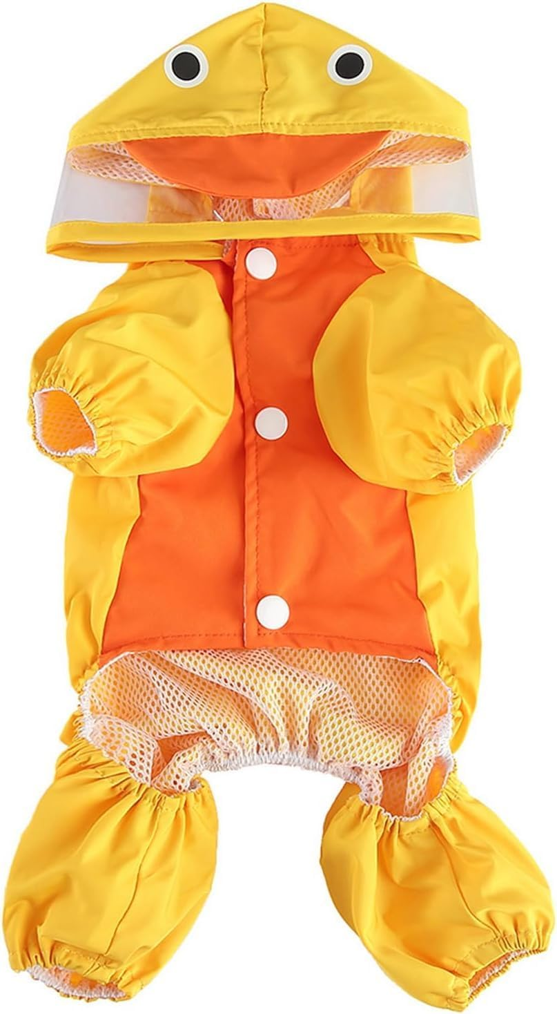 Cute Duck Raincoat for Small Dogs, Rain Jacket with Hooded D-Ring Puppy Bottom, 4 Leg Jumpsuit, Lightweight Waterproof Clothing (Yellow, XS) image number 6