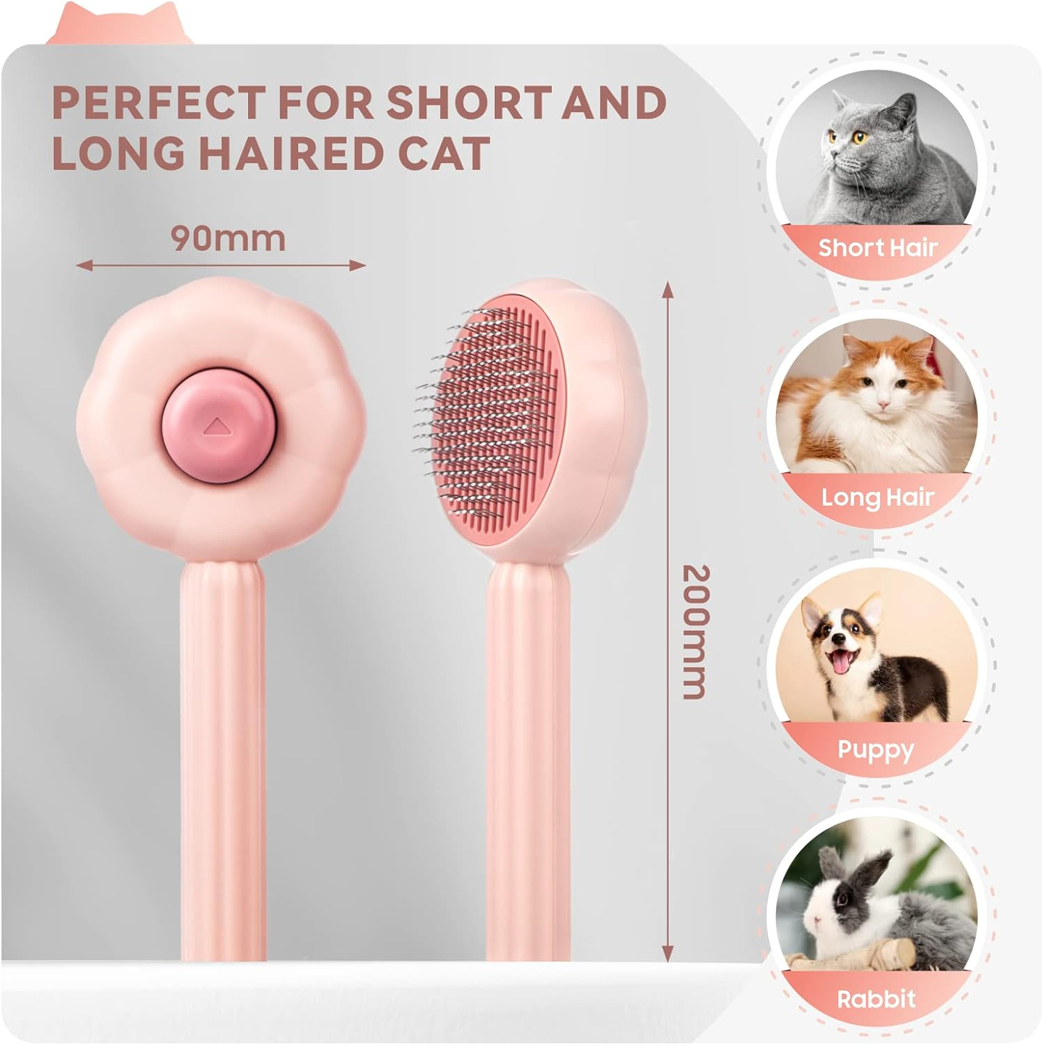 Cat Brush Cat Comb, Baytion Dog Brush Cat Grooming Brush for Short Long Hair Haired Cats Puppy Kitten, Self-Cleaning Massage Combs to Remove Loose Undercoat, Mats, Tangled Hair and Shed Fur image number 2