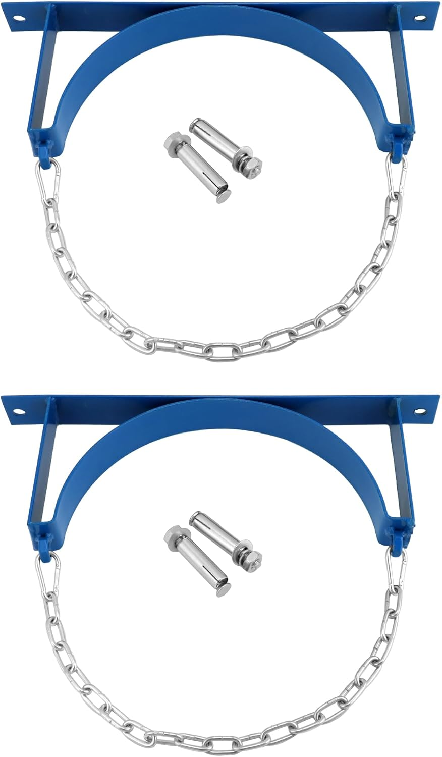 QWORK Steel Wall-Mounted Bracket for Cylinder, 2 Pack Durable Gas Cylinder Bracket with Screws and Safety Chain Supported image number 5