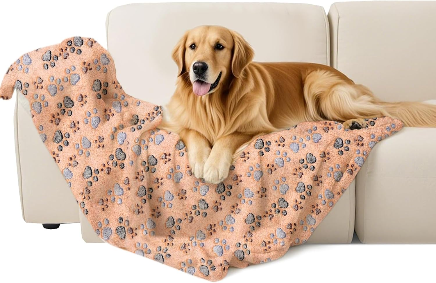 Dog Blanket Warm Sleeping Mat, Soft Coral Fleece Pet Blanket, Cute Paw Print Cat Blanket Dog Accessories for Bed Couch Sofa (White, Medium (30"X20"))