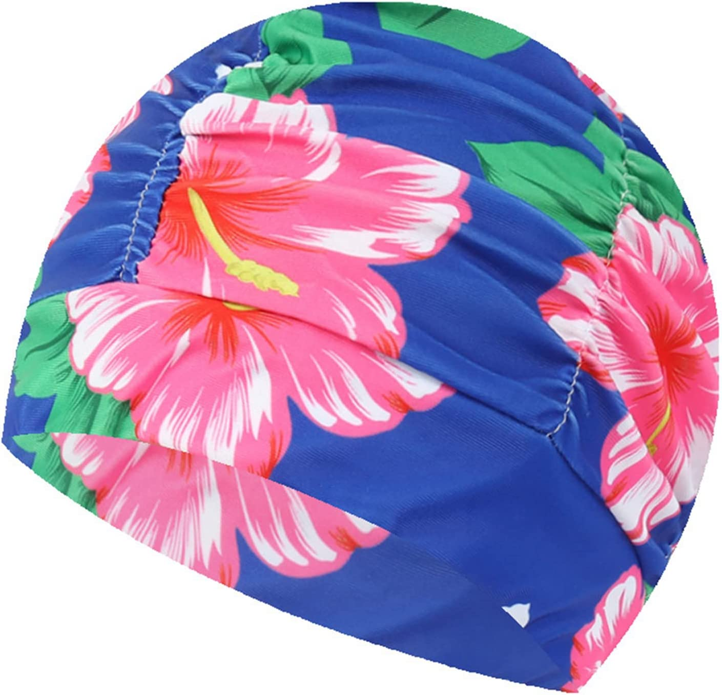 3PCS Floral Printed Summer Swimming Cap Long Hair Swim Hat Pleated Style Swim Cap for Women Grils Beach Surfing - A+B+E image number 2