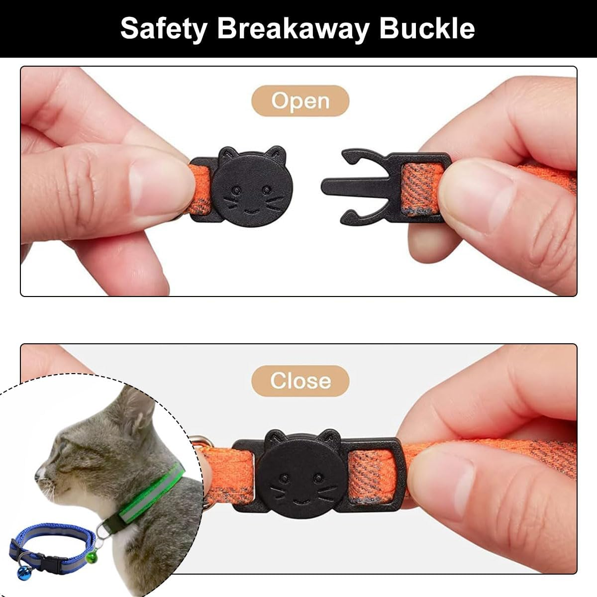 Reflective Cat Collar, 8 Pieces, Adjustable Cat Collars, Reflective Cat Collar, Collar Cat with Safety Clasp, Adjustable Kitten Collar, Reflective Collar image number 1