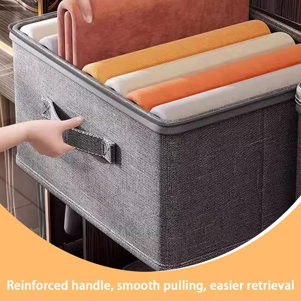 Foldable Cloth Organizer with Lid, Large Grey Fabric Storage Box, Durable & Stylish Storage Solution, Home Organisation Essentials, for Home, Wardrobe, Office image number 3