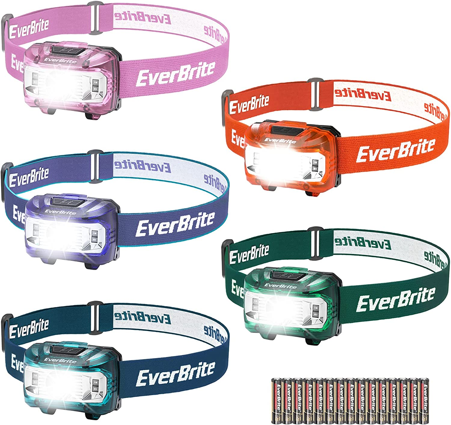 Everbrite Headlamp, 2 Pack Kids Headlamp with Red Light and Memory Function, Head Lamp for Adults and Kids with 5 Modes, Bright Headlamps for Camping, Running, Batteries Included, Green