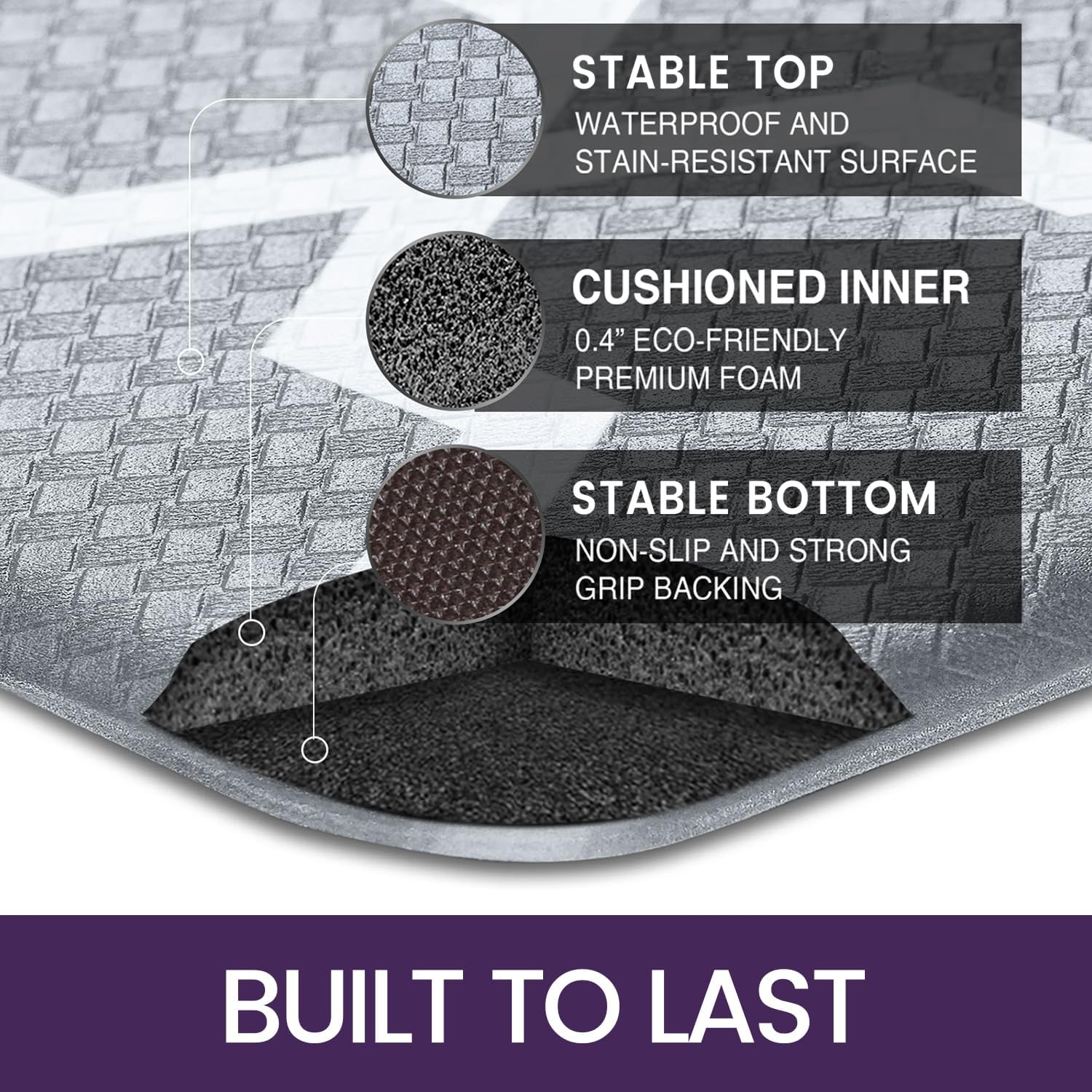 DEXI 2 Piece Kitchen Rugs Set, Non-Slip anti Fatigue Standing Mat for Floor, Waterproof Comfort Runner Rug, Easy to Clean, 44 X 75 Cm+44 X 150 Cm, Grey image number 6