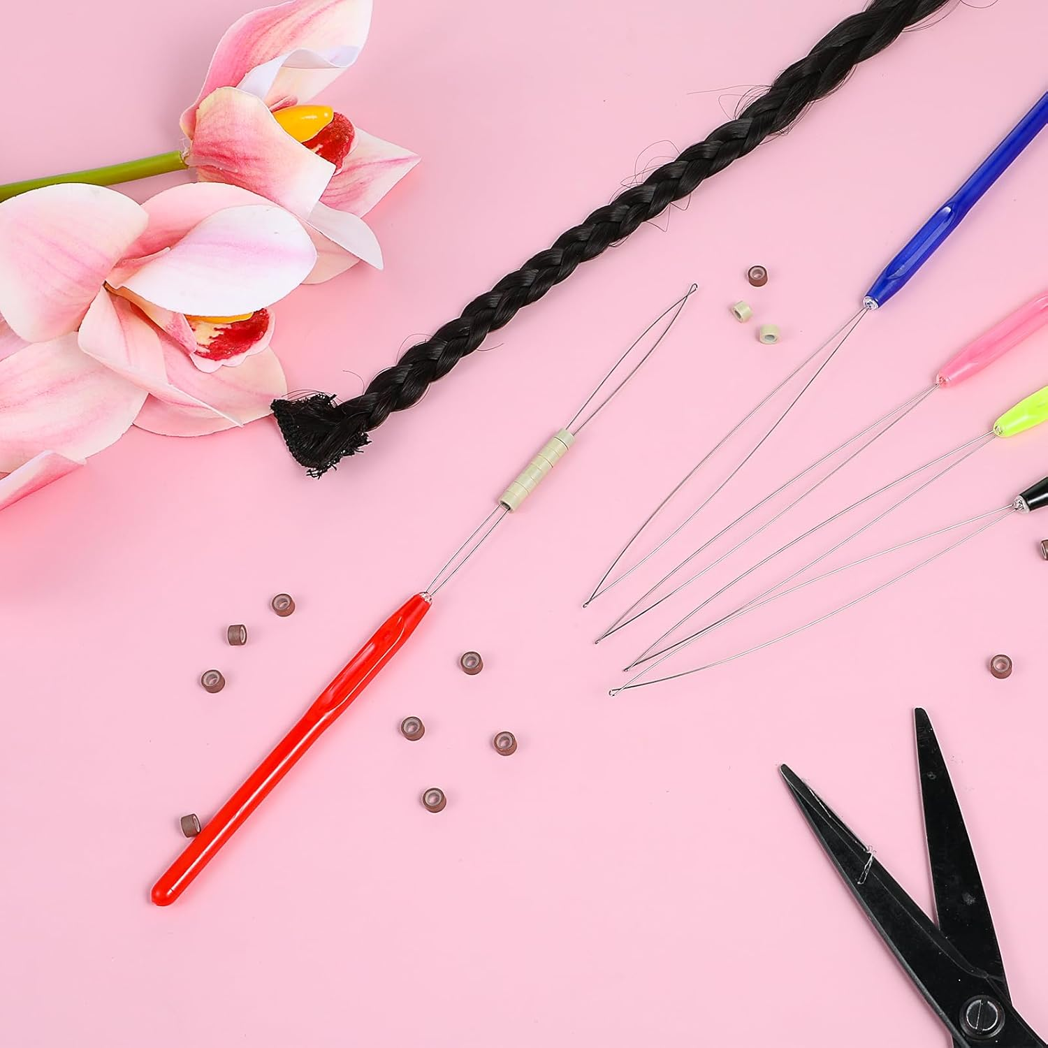 10 Pieces Hair Extension Loop Needles Plastic Handle Hair Extension Tools Hair Bead Threader Loop Threader for Hair or Feather Extensions image number 4