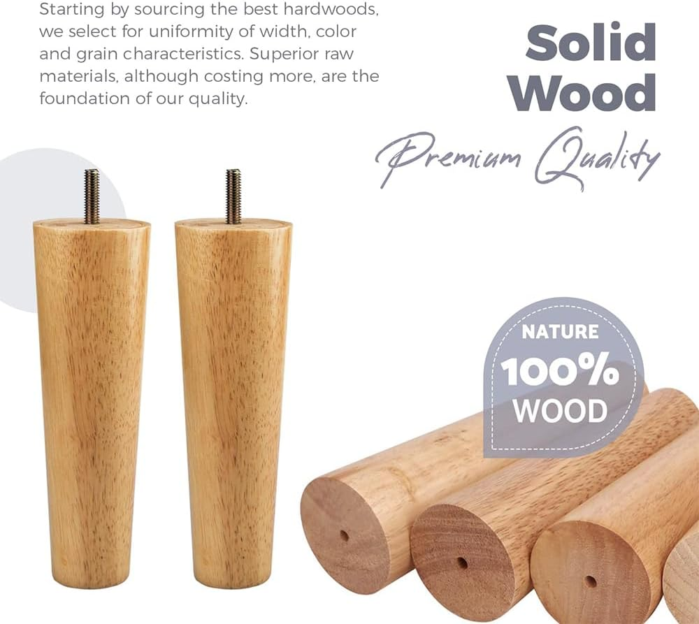 Solid Wood Furniture Legs, 4 Pieces, with 5/16'' Threaded Hanger Bolts for Sofa Couch Armchair Cabinet Tv Stand (5"(12Cm)) image number 5