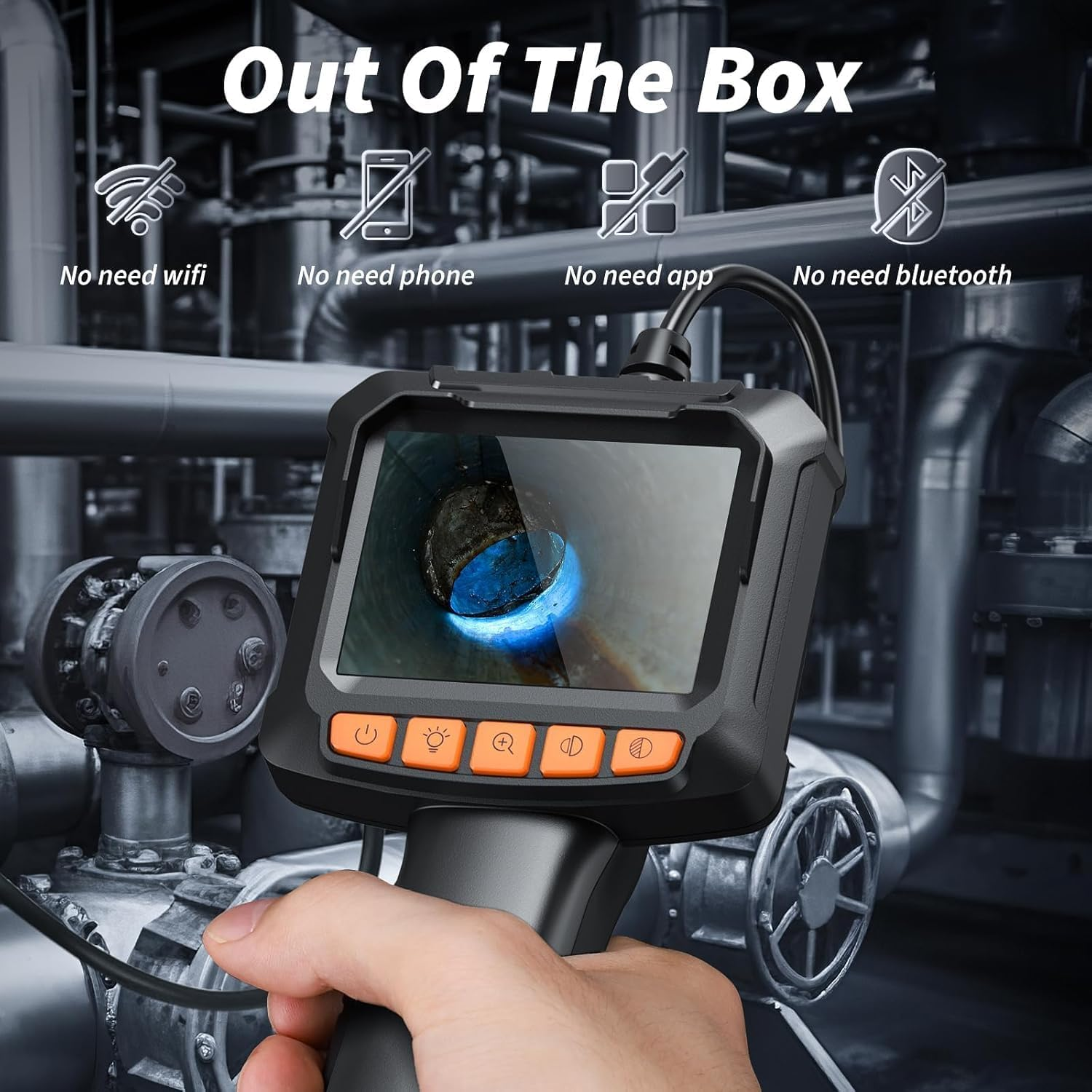 Endoscope Camera with Light, 1920P Inspection Camera, with 2.4-Inch Color Display Borescope, Waterproof Industrial Borescope with 8 Adjustable LED Lights, 16.5Ft Semi-Rigid Cable Sewer Camera image number 3