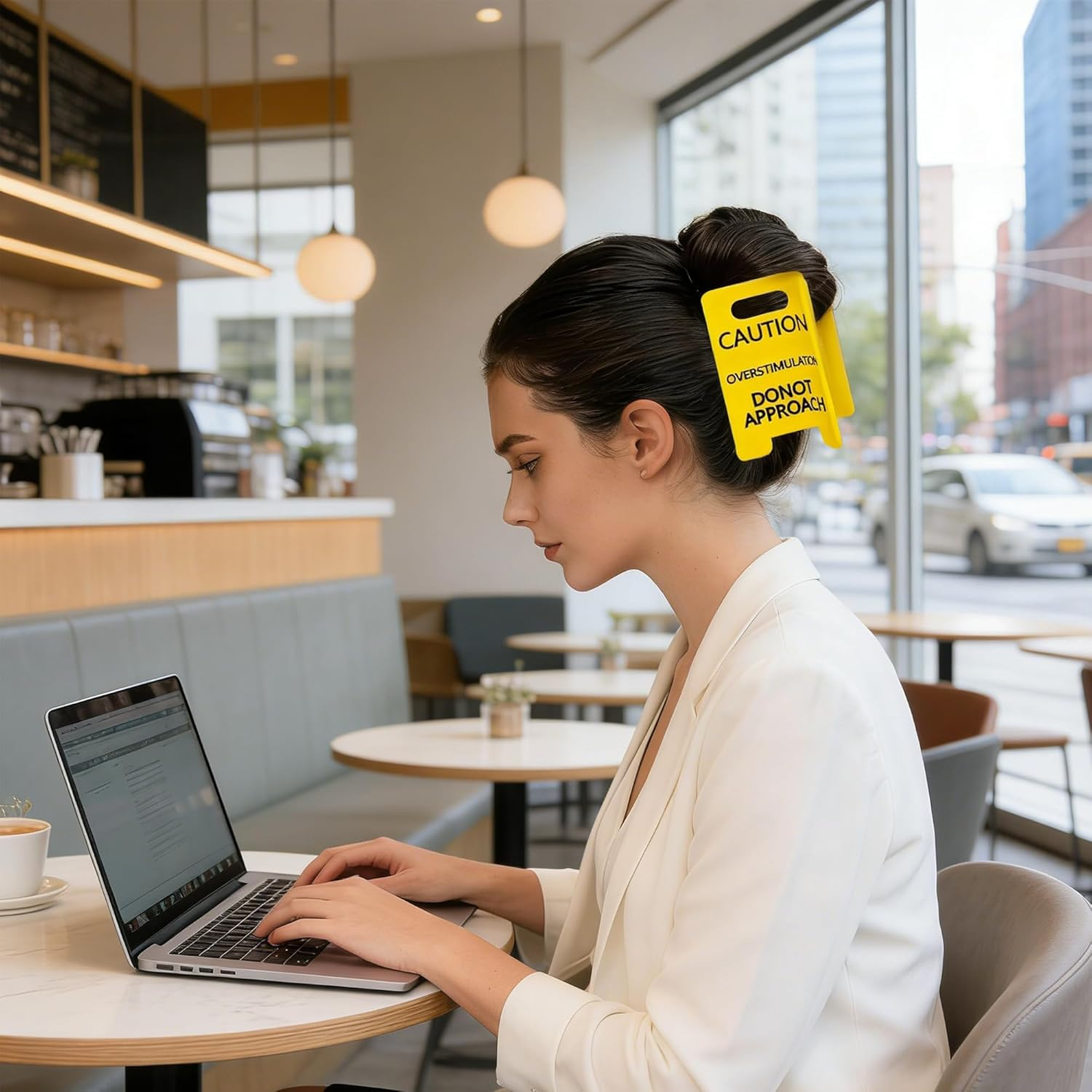 Overstimulated Caution Sign Hair Claw Clip, Yellow Do Not Approach Hair Clip for Thick Hair, Strong Grip Funny Hair Accessories for Women, Coworkers & Friends, Funny Gag Gift (Small) - Large image number 4