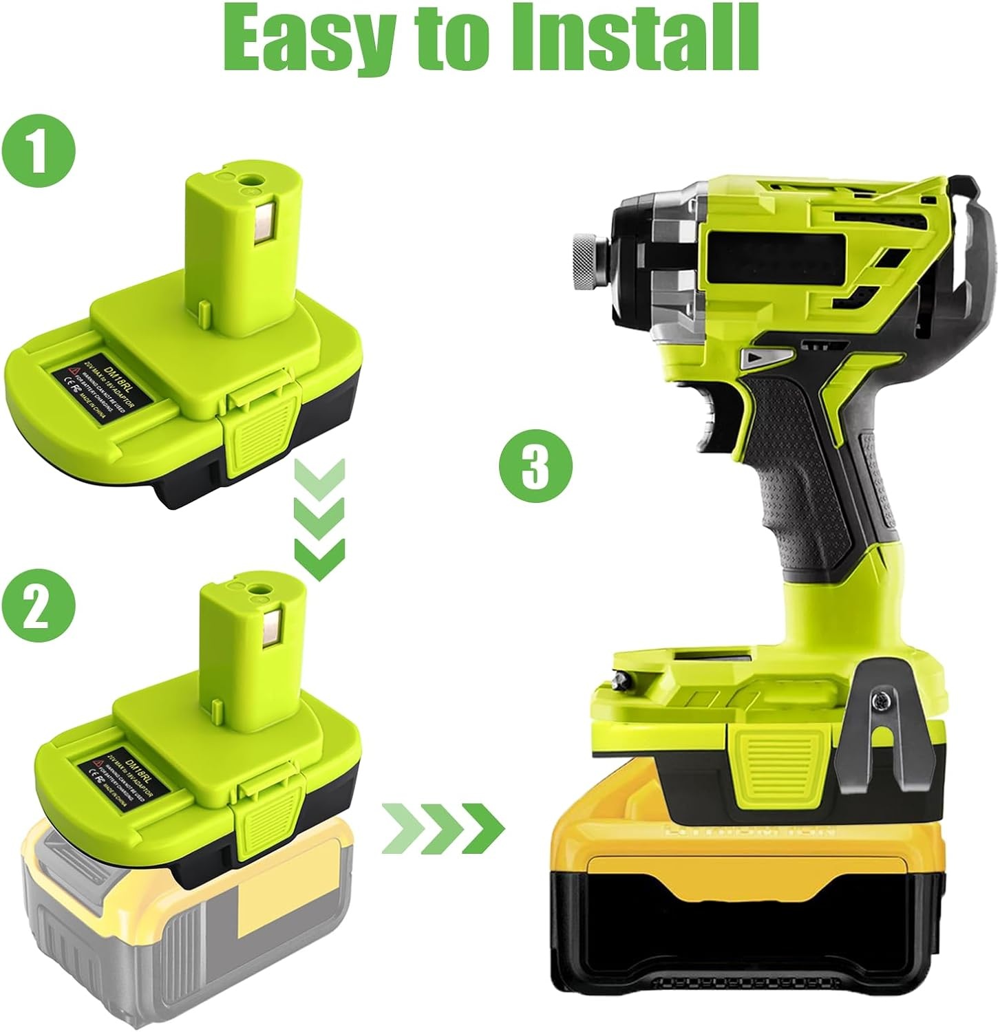 Battery Adapter for Dewalt/For Milwaukee to for Ryobi, DM18RL Battery Converter for Dewalt 18V/20V/60V Li-Ion & for Milwaukee M18 18V Li-Ion Battery to Work with for Ryobi 18V Power Tools, Green image number 2
