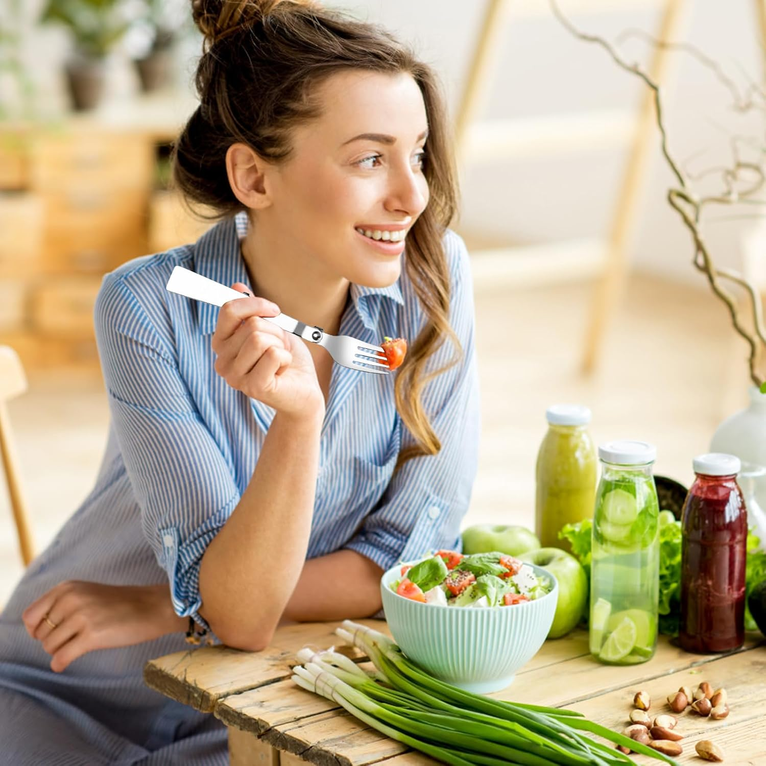 Hoxfly 2-Piece Foldable Stainless Steel Spoon and Fork Set, Includes 2 Cases, Portable Camping Cutlery for Outdoors Picnic Thermos Travel image number 6