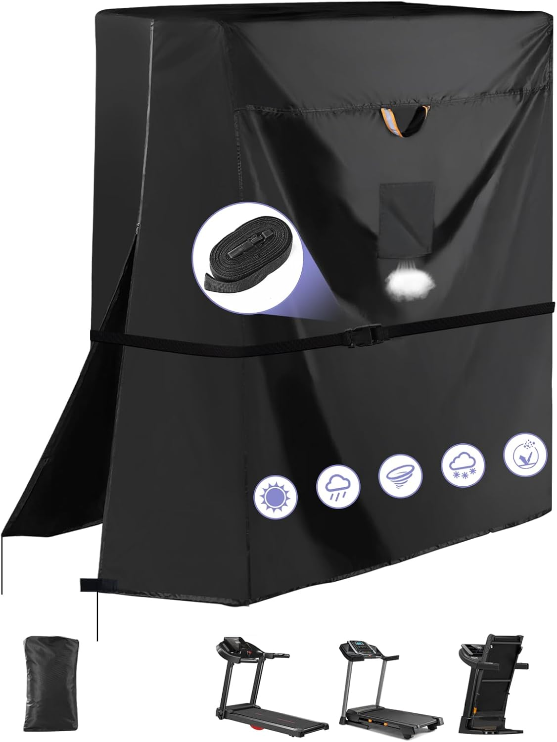 Treadmill Cover Waterproof Outdoor,Heavy Duty 420D Folding Running Machine Protective Cover with Waterproof Zipper Easy to Put On,Air Vent,Windproof Buckle,Universal Fit for Fodable Treadmills image number 4