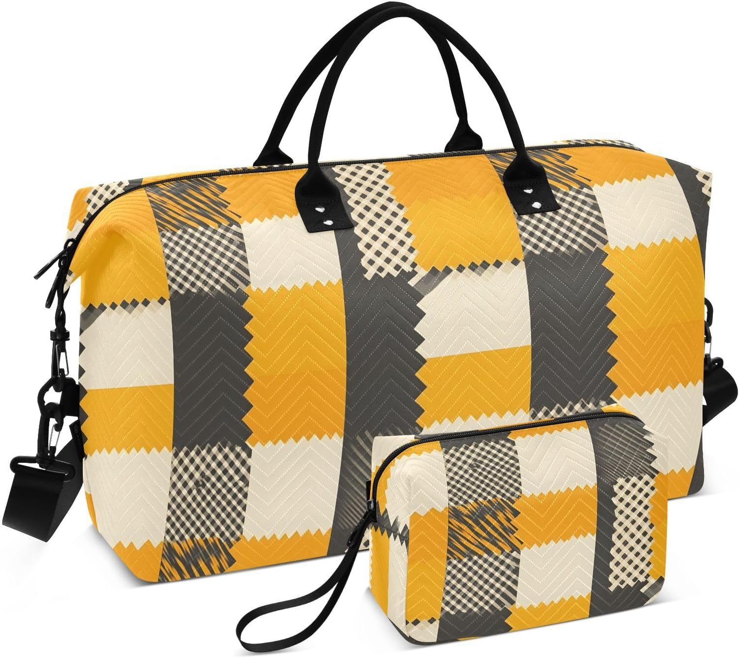 WOIWB Yellow Plaid Duffel Bag for Travel Gym Sport, Weekender Travel Bags Carry on Overnight Bag image number 5