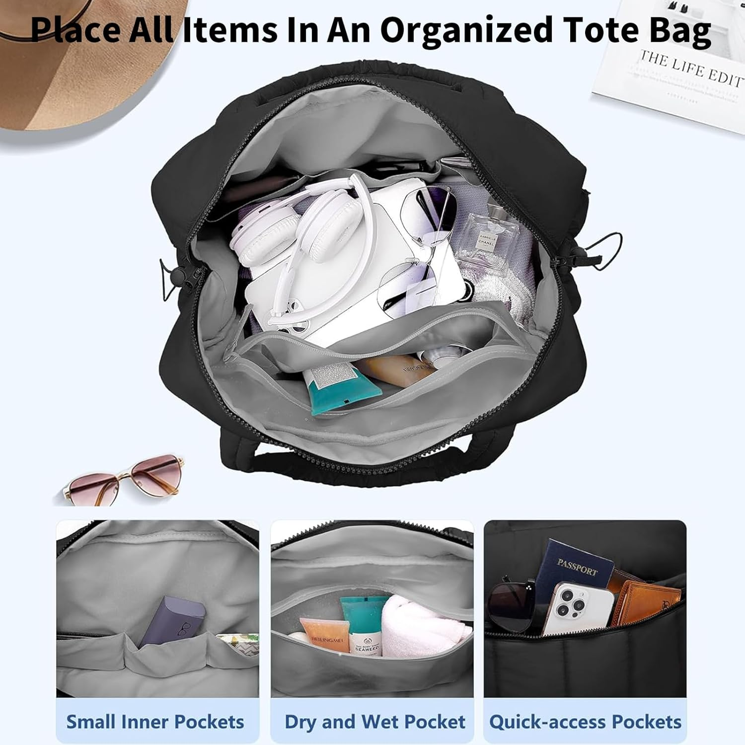 Rhoyee Gym Bag, 20L Travel Duffel Carry-On with Wet Pocket & Shoe Compartment, Lightweight Water-Resistant Weekender Tote for Sports, Work, Yoga, Hospital, and Overnight Trips &ndash; Black image number 6