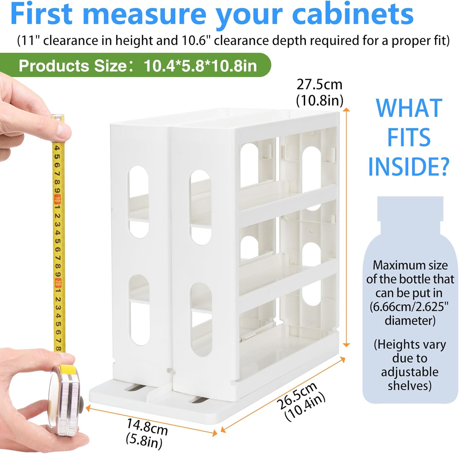 Wamlet Medicine Cabinet Organizer 2 Three-Decker Shelves Cabinet Storage Rack Organizer for Holding Vitamins, Supplements Cosmetics 10.82&rdquo;H X 5.82&rdquo;W X 10.43&rdquo;D (Advanced Grey) image number 4
