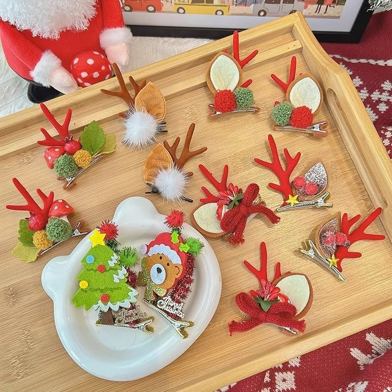Fdsmall Christmas Hair Clip Christmas Reindeer Antlers Headdress Cute Decorative Christmas Hairpin Christmas Tree Hat Hair Bows Hairpin Accessories for Women (01) image number 1