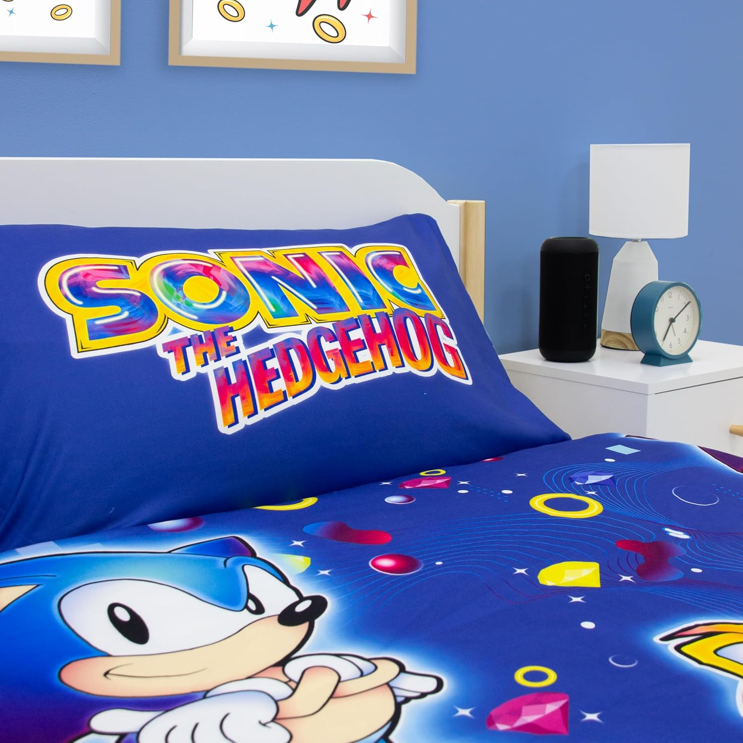 Sonic the Hedgehog Official Single Duvet Cover Set | Liquid Design Reversible 2 Sided Bedding Including Matching Pillow Case | Gaming Single Bed Set Blue with Tails and Knuckles