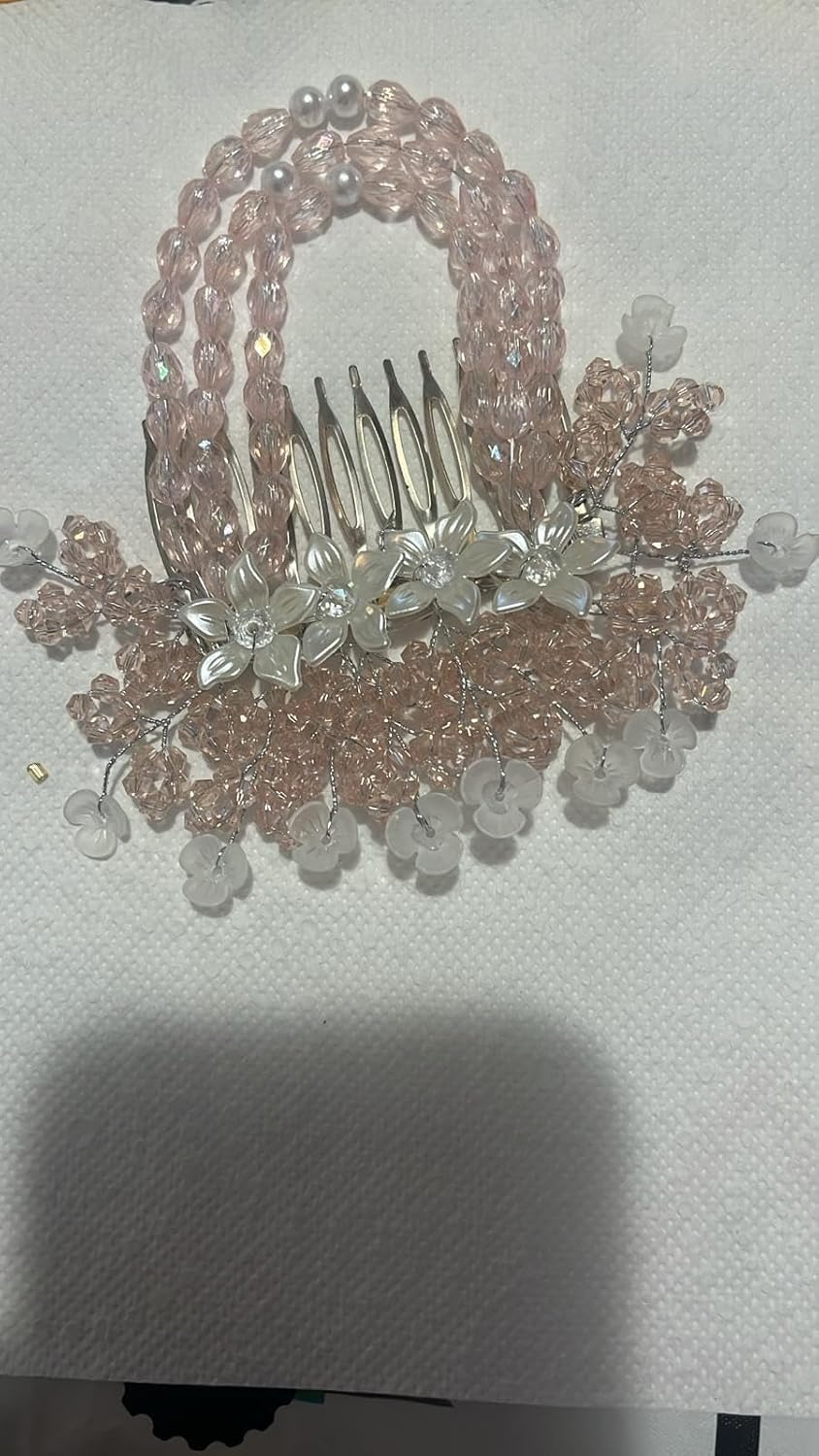 NTY Collections Bride Wedding Hair Clip Comb, Women Hair Combs Accessories,Crystal Hair Pins Bridal Hair Comb Wedding Hair Accessories Decorative Hair Comb Clips for Women -Pink Pack of 1 image number 4