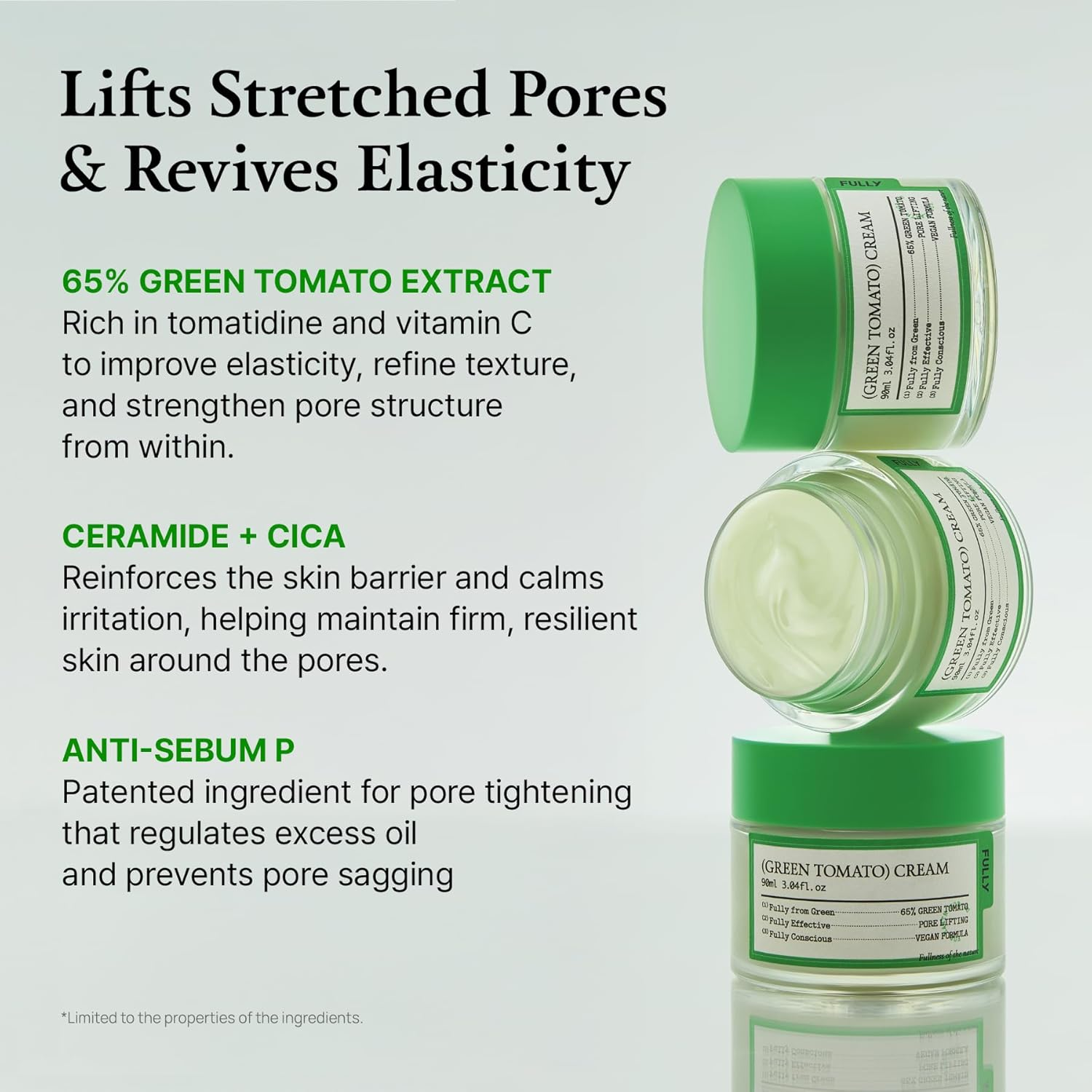 FULLY Green Tomato Facial Cream, Pore Lifting with 65% Green Tomato Extract and Vitamin C, Facial Moisturizer for Hydration and Elastcity, Fragrance Free, Vegan & Dermatologically Tested, 90Ml image number 5