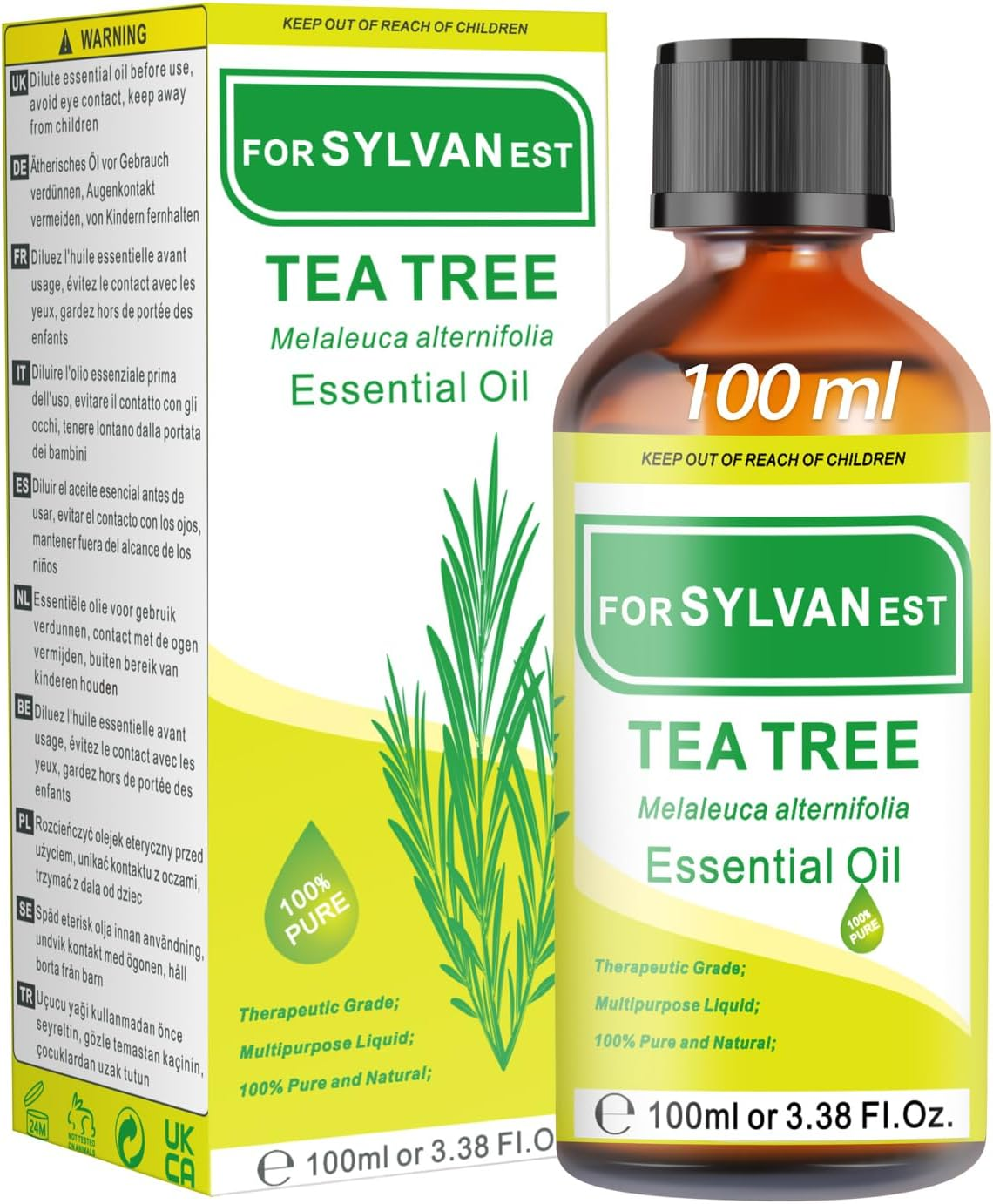 FORSYLVANEST Tea Tree Essential Oil 3.38FL Oz/100Ml, Therapeutic-Grade Aromatherapy Tea Tree Oil in Glass Bottle, 100% Pure and Natural for Diffusers Skin, Hair, Toenail Fungus image number 1