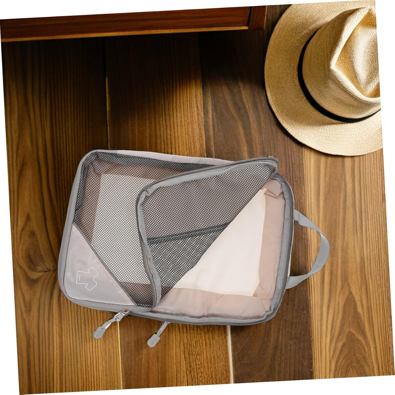 Hohopeti 3PCS Expandable Compression Packing Cubes for Suitcase Beige Travel Organizer Bags Lightweight Luggage Storage Bags for Clothes and Accessories image number 2