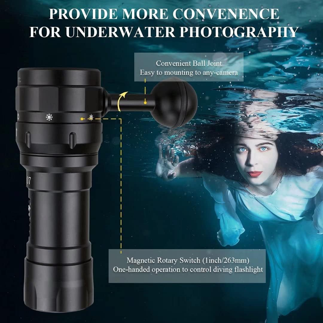 Wurkkos DL07 Diving Flashlight Rechargeable Scuba Dive Light, IPX8 Waterprood Diving Torch Max 3000 Lumens, 135 &deg; Beam Angle Diving Torch High 90 CRI Dive Video Photography Light with Ball Joint image number 1