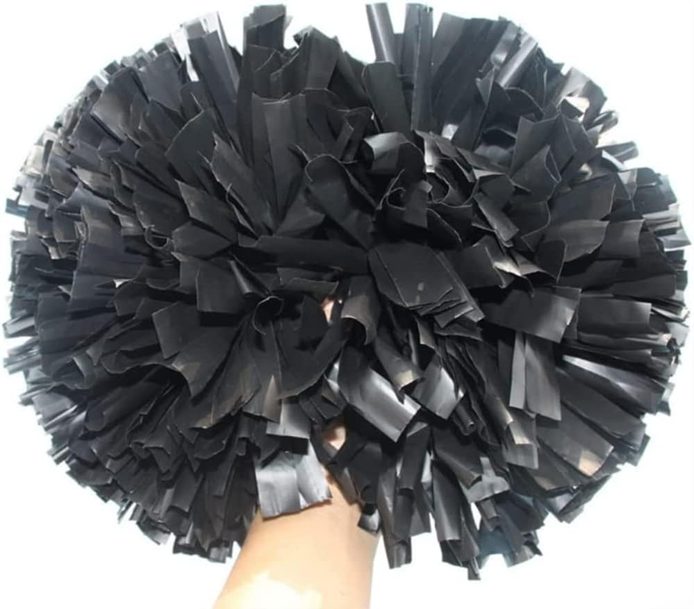 2 Pack Cheerleading Pom Poms with Handle, Metallic Foil/Matte Cheer Pom Poms, Cheerleader Pom Poms for Sports Party Dance Team Cheering Squad Spirit Kids Adult (Color : Black)