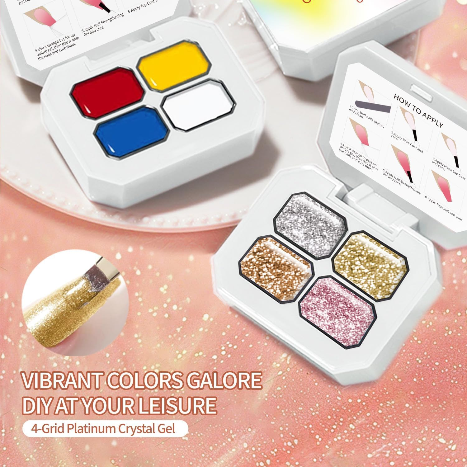 SULLMAR Colorful Ombre Gel Set with 4 Brilliant Colors with 100Pcs Nail Sponges & Grabbing Pen Ombre Nail Polish Glitter and Eye-Catching for Women Essential Nail Art Tool (B11) - B1 image number 3