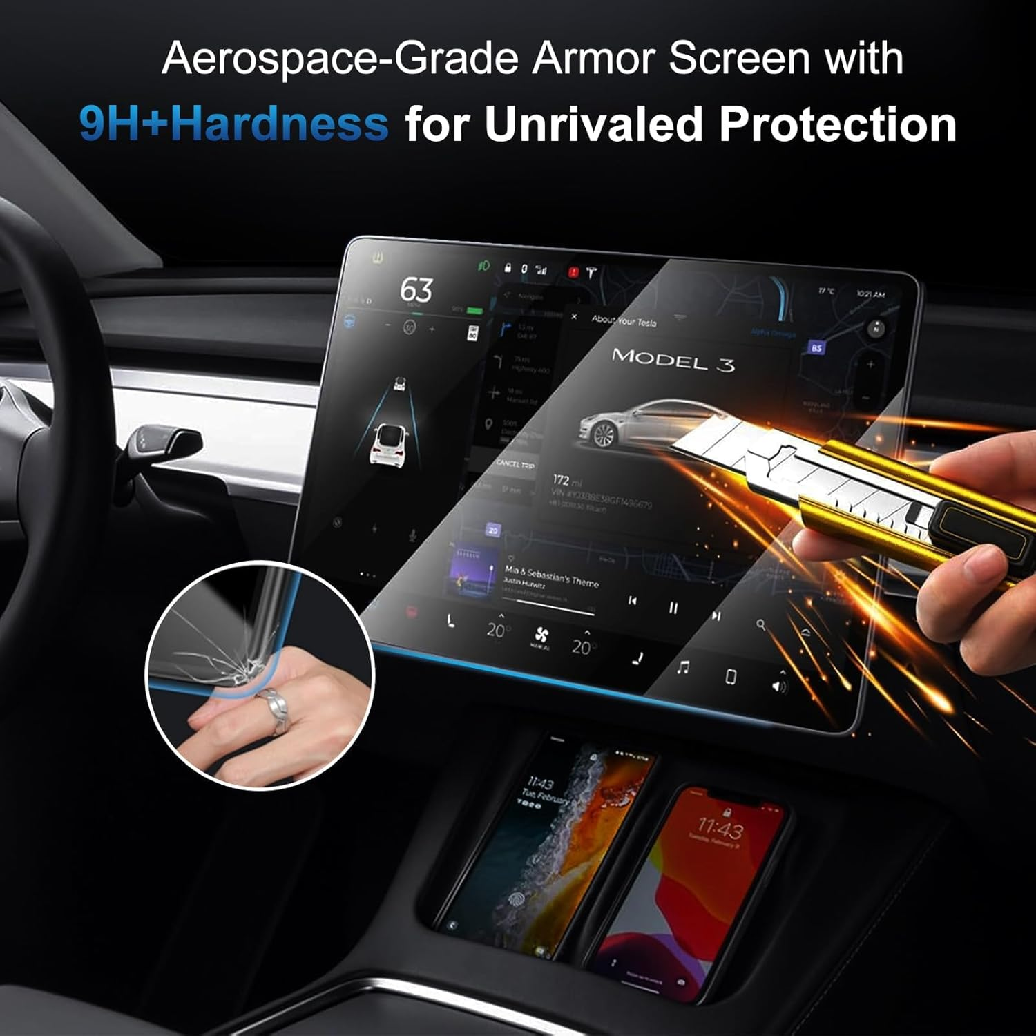 Ixtra 2 Pack Matte Tempered Glass Screen Protector [No Glare & Fingerprint & 9H] for Tesla Model Y Juniper 2025 2026 & Model 3 Highland(2024-2026), New Model Y Juniper and Tesla Model 3 Accessories image number 2