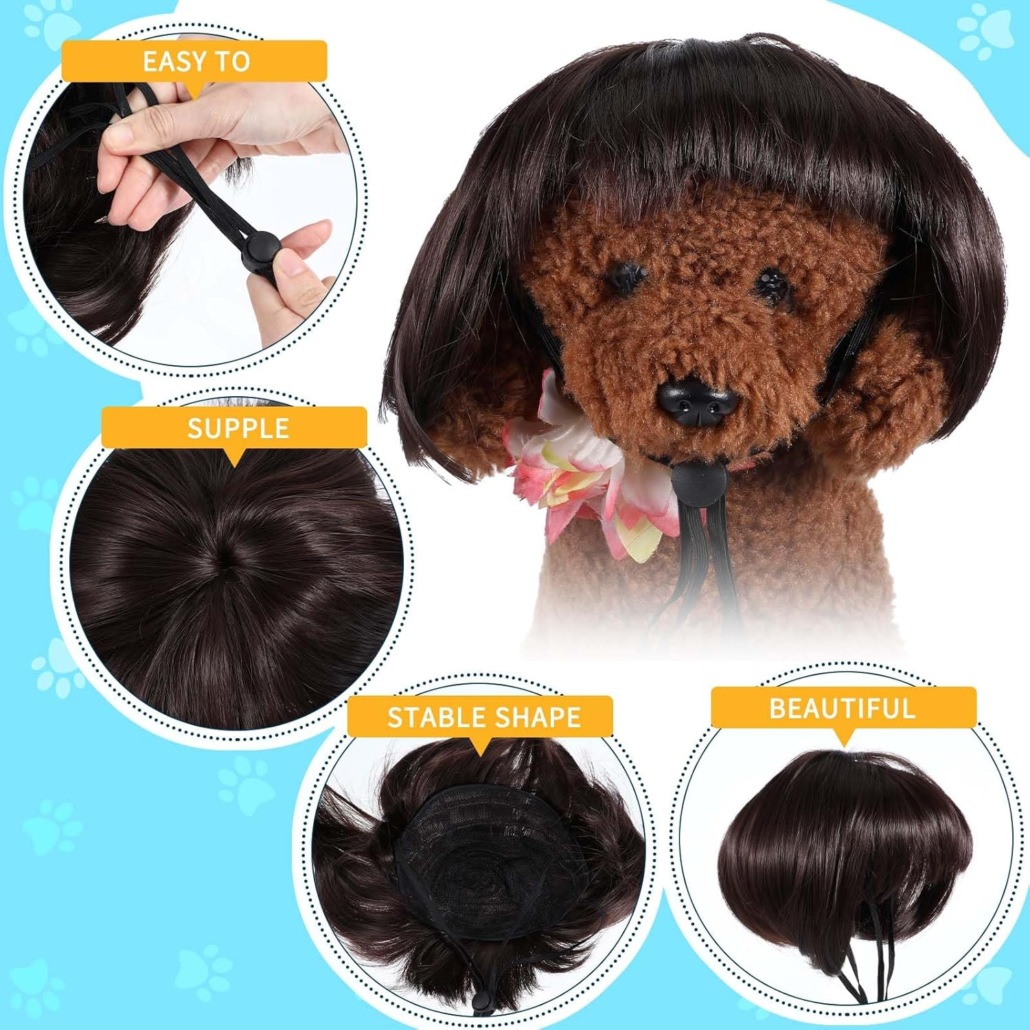 Sibba Halloween Dog Wig Trimmable Pet Costume Headpiece Funny Cat Cosplay Decoration Funny Clothes Cute Apparel for Halloween Christmas Parties Small Medium Large Dogs Double Adujustable Ear Strap image number 6